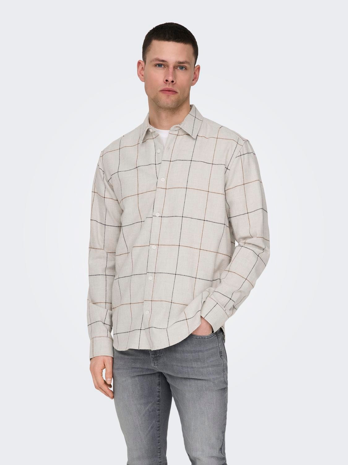 ONLY & SONS Normal passform Skjortkrage Skjorta -Light Grey Melange - 22027786