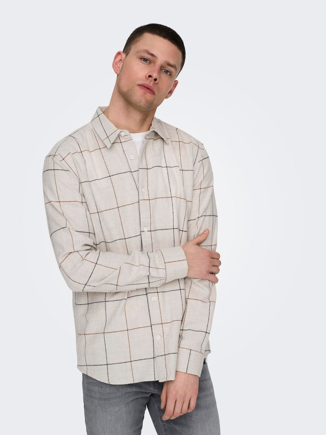 ONLY & SONS Regular fit Overhemd kraag Overhemd -Light Grey Melange - 22027786