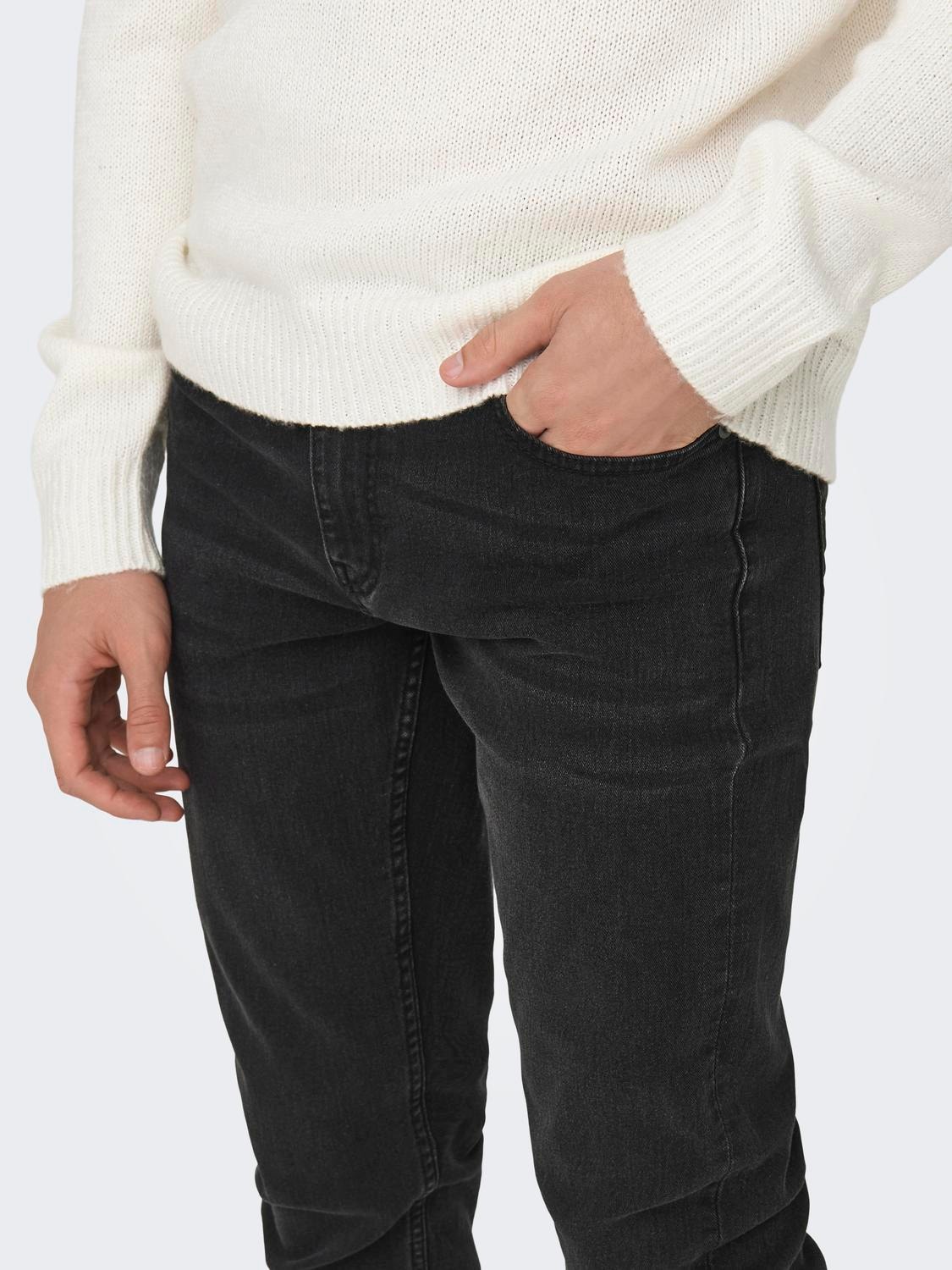 ONLY & SONS Slim Fit Mid waist Jeans -Black Denim - 22027841
