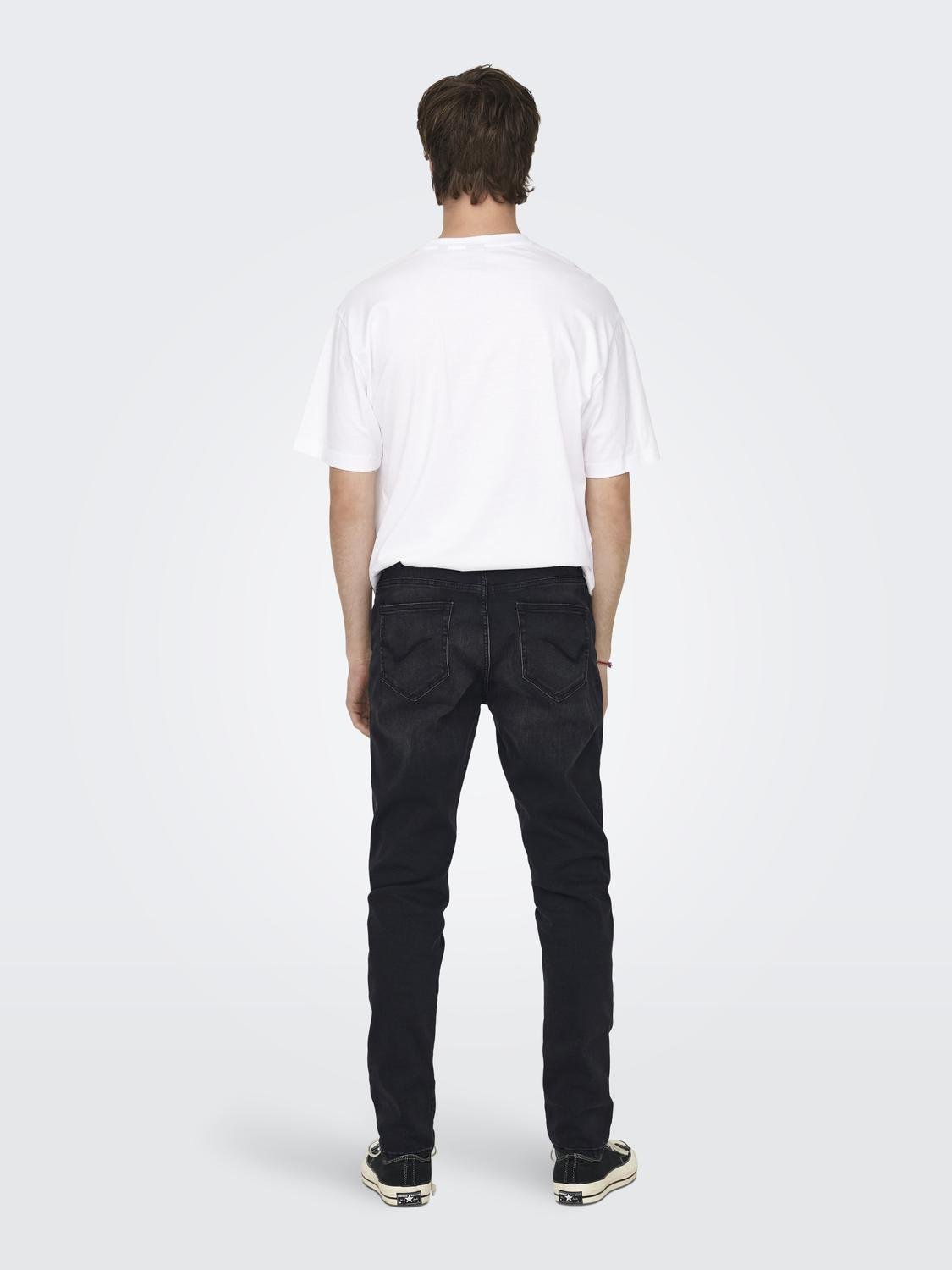 ONLY & SONS Tapered Fit Mid waist Jeans -Black Denim - 22027844