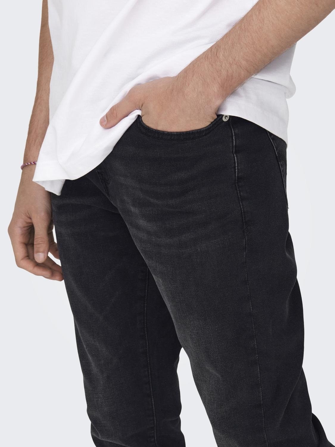 ONLY & SONS Tapered Fit Mid waist Jeans -Black Denim - 22027844
