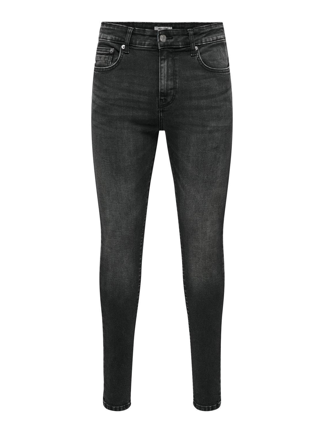 ONLY & SONS Spray on fit Mid rise Jeans -Black Denim - 22027848