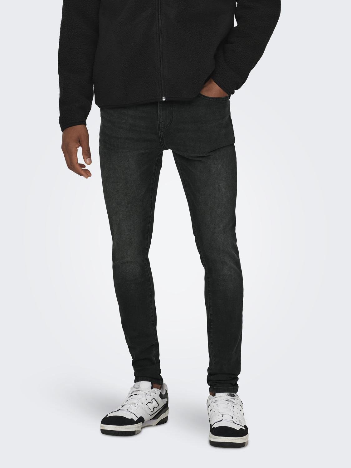 ONLY & SONS Spray on Fit Mid rise Jeans -Black Denim - 22027848