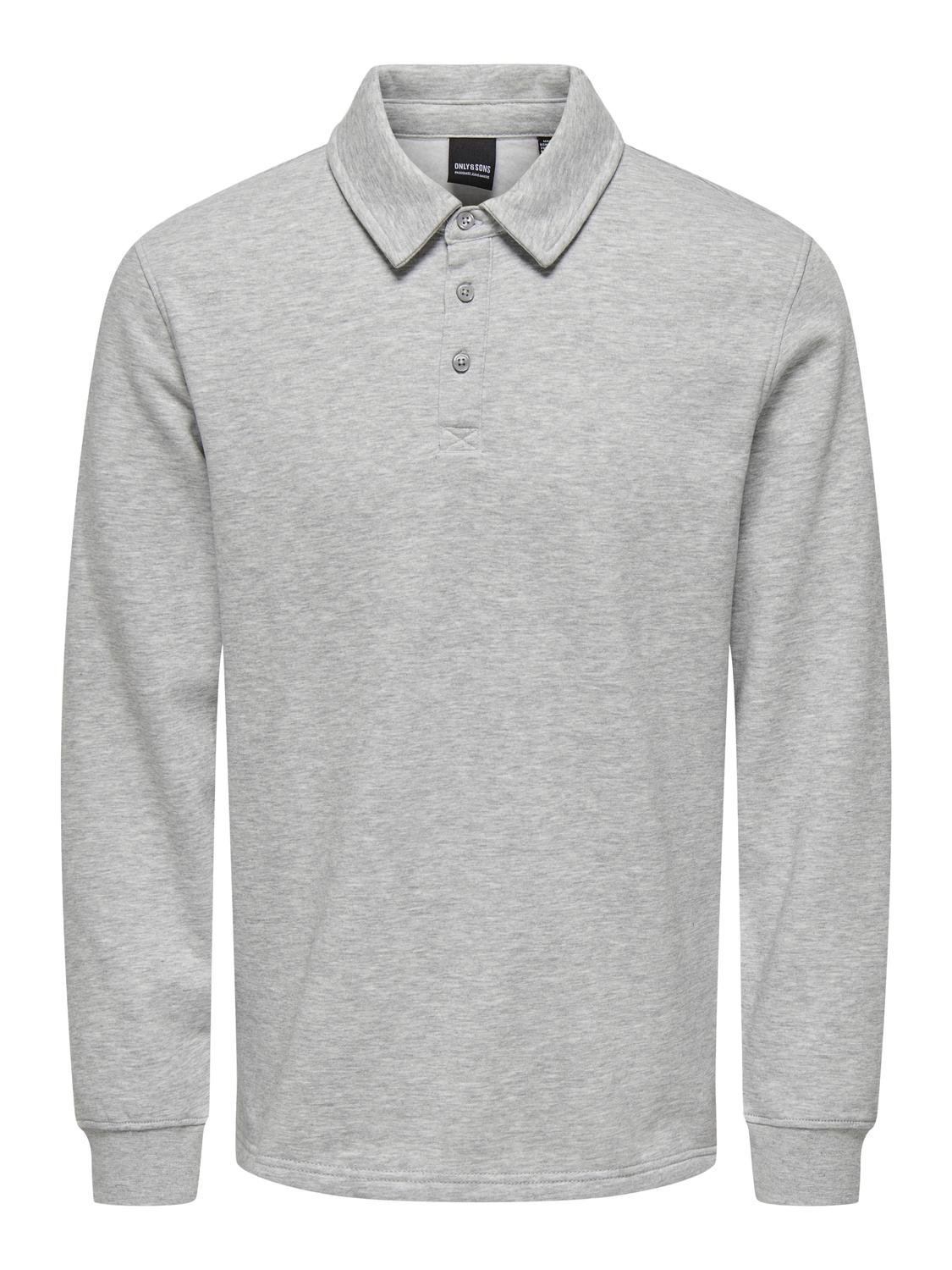 ONLY & SONS Regular fit Polo Sweatshirt -Light Grey Melange - 22027857
