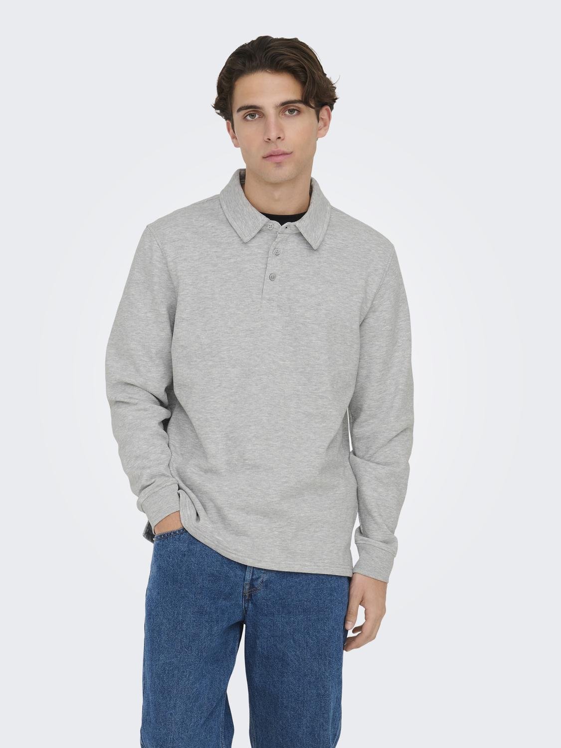 ONLY & SONS Normal passform Piké Sweatshirt -Light Grey Melange - 22027857