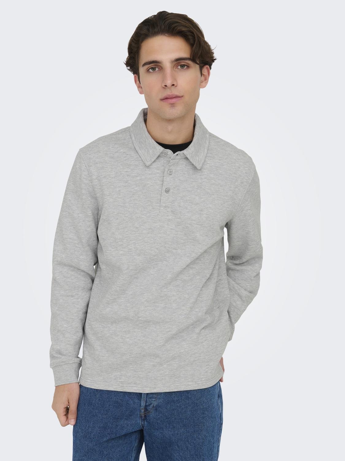 ONLY & SONS Normal geschnitten Polokragen Sweatshirt -Light Grey Melange - 22027857