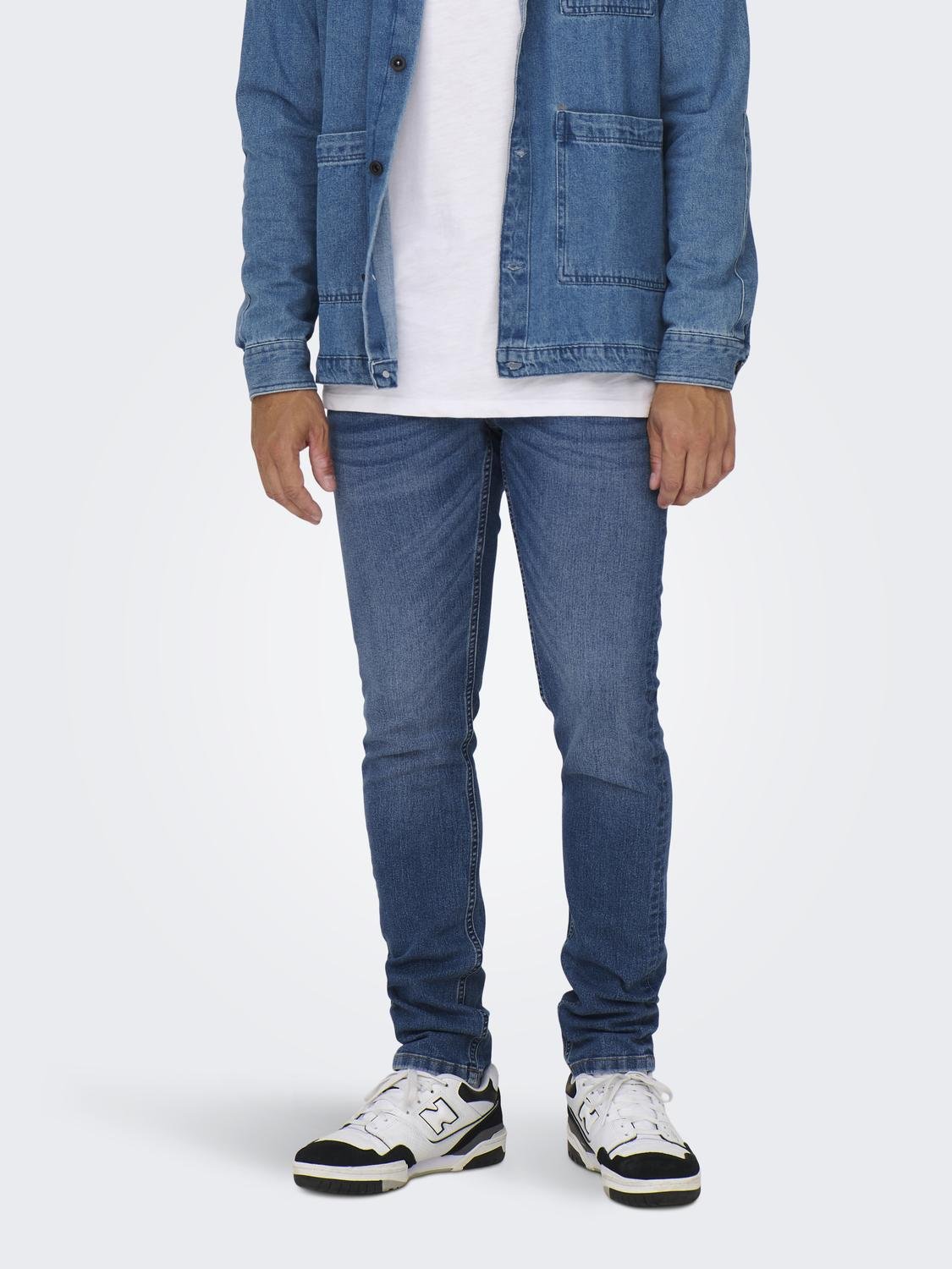 ONLY & SONS Slim Fit Medelhög midja Jeans -Light Medium Blue Denim - 22027899