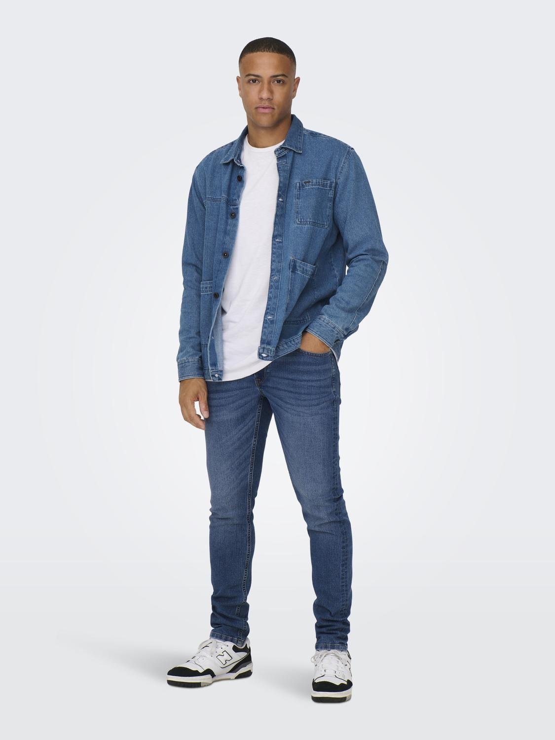 ONLY & SONS Slim Fit Middels høyt snitt Jeans -Light Medium Blue Denim - 22027899