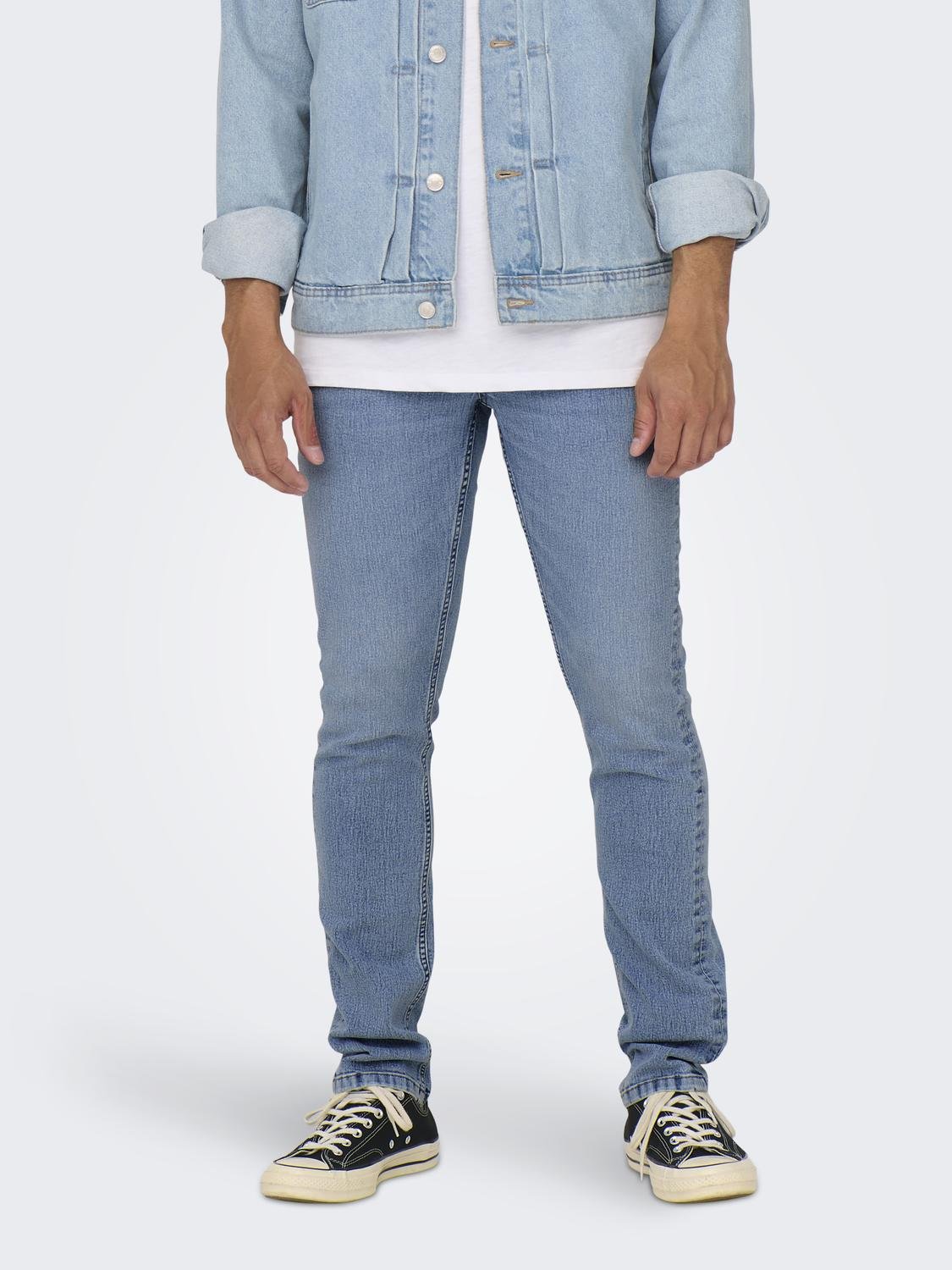ONLY & SONS Slim Fit Mid rise Jeans -Light Blue Denim - 22027899