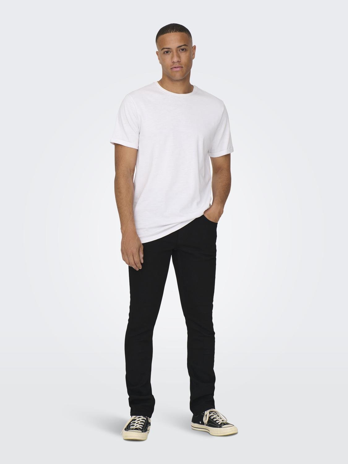 ONLY & SONS Slim Fit Middels høyt snitt Jeans -Black Denim - 22027899