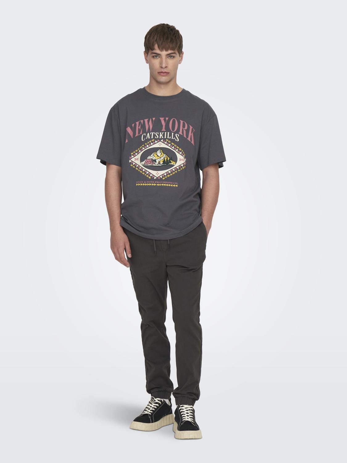 ONLY & SONS O-neck t-shirt with print -Grey Pinstripe - 22027946