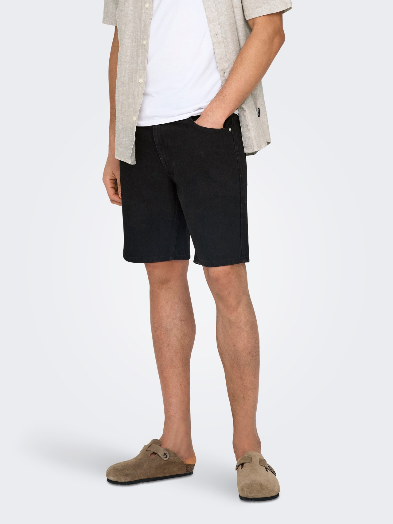 ONLY & SONS Regular Fit Middels høy midje Shorts -Black Denim - 22028012