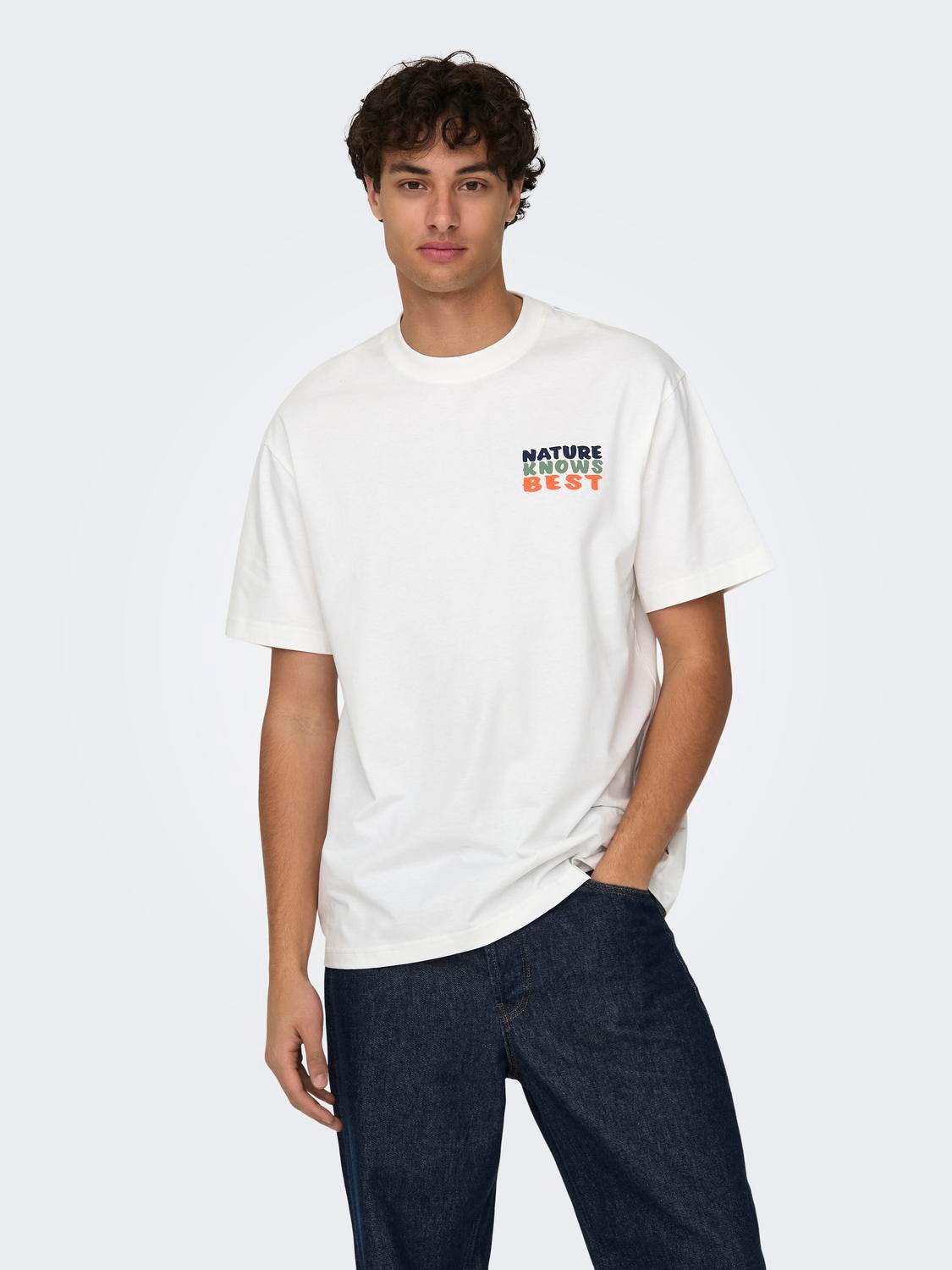ONLY & SONS Relaxed Fit Round Neck T-Shirt -Cloud Dancer - 22028163