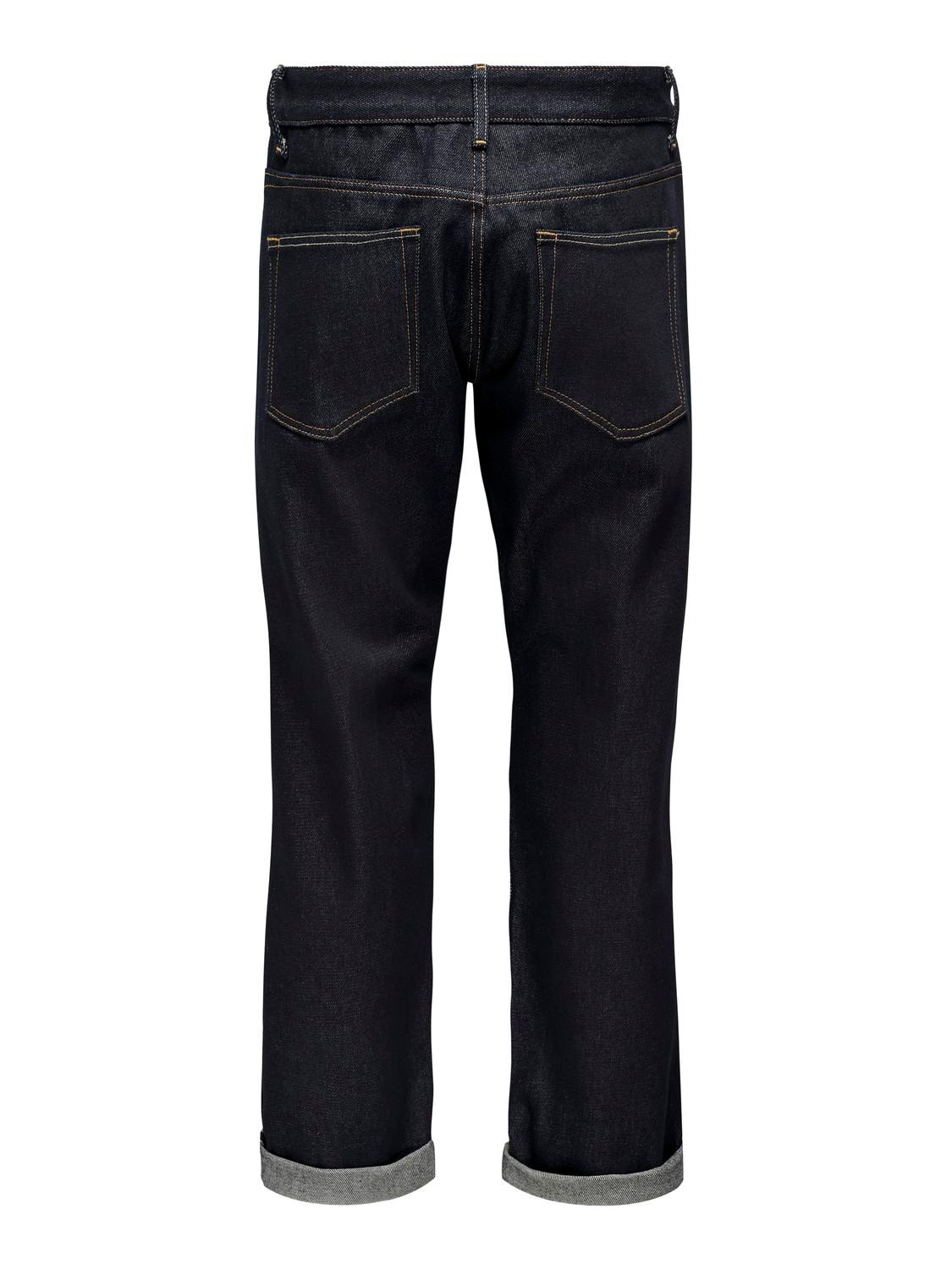 ONLY & SONS Straight Fit Middels høy midje Jeans -Dark Blue Denim - 22028307