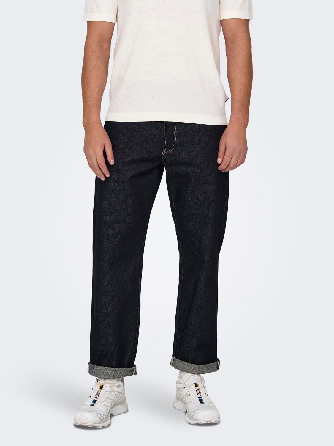 ONLY & SONS Straight Fit Middels høy midje Jeans -Dark Blue Denim - 22028307