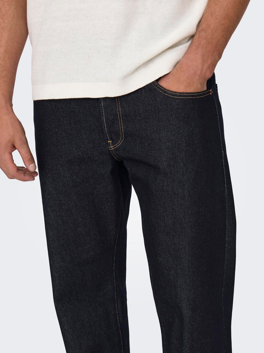 ONLY & SONS Straight Fit Mid waist Jeans -Dark Blue Denim - 22028307