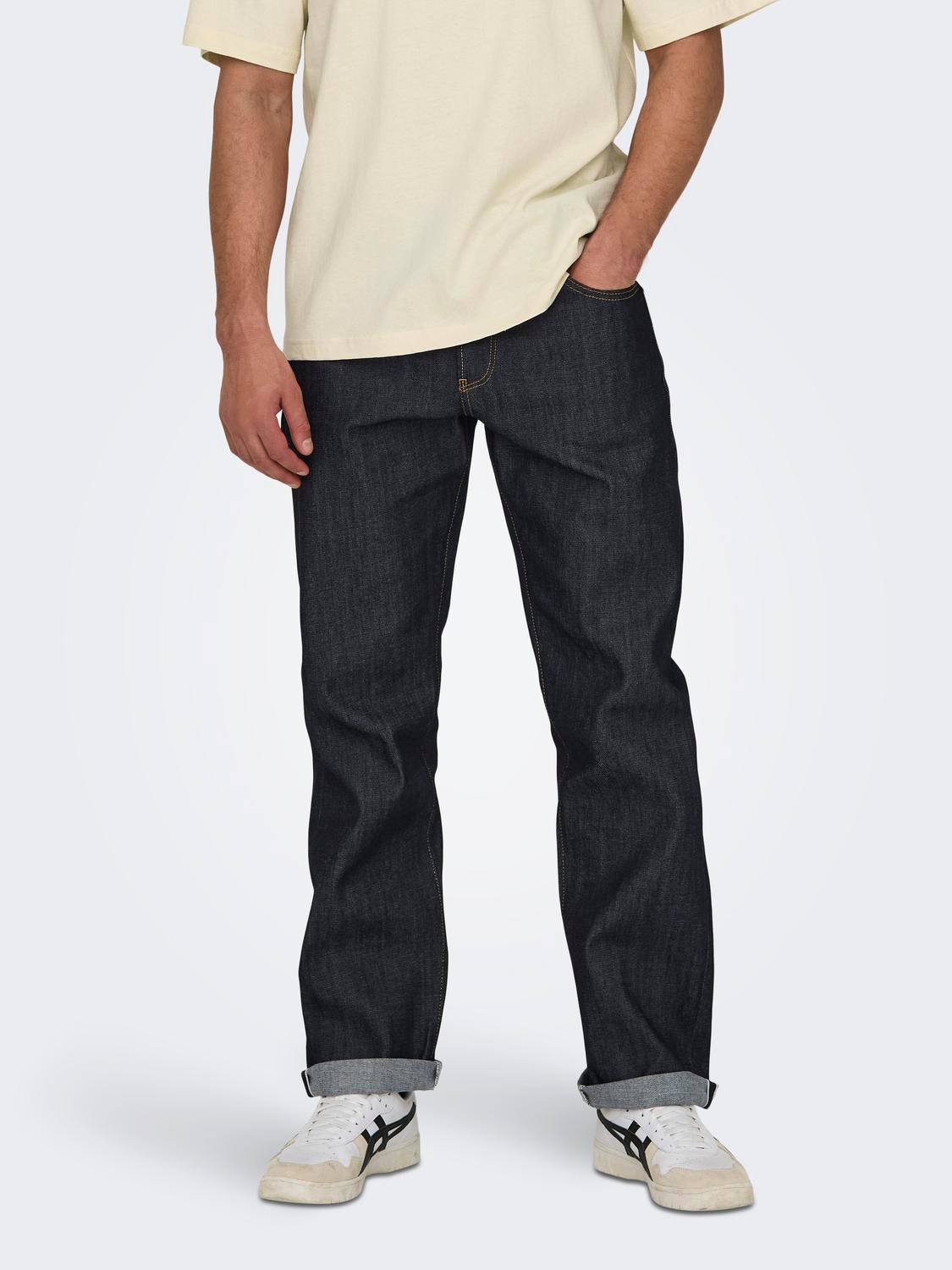 ONLY & SONS Straight Fit Mid waist Jeans -Dark Blue Denim - 22028314