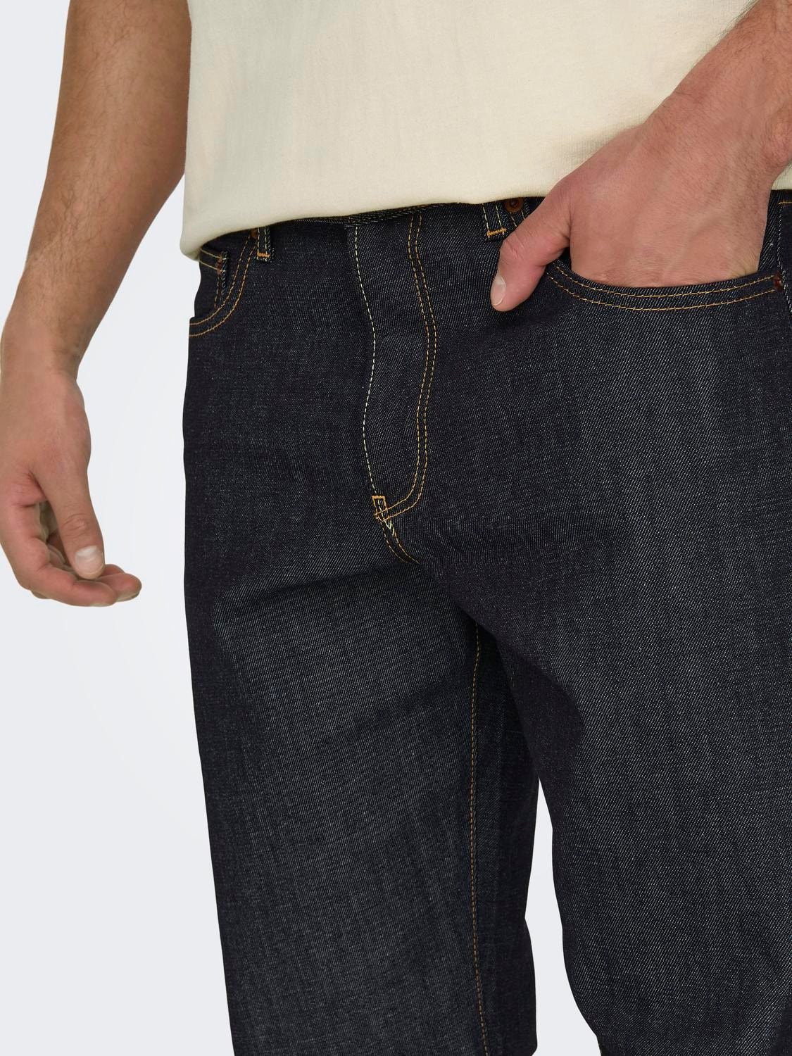 ONLY & SONS Straight Fit Middels høy midje Jeans -Dark Blue Denim - 22028314