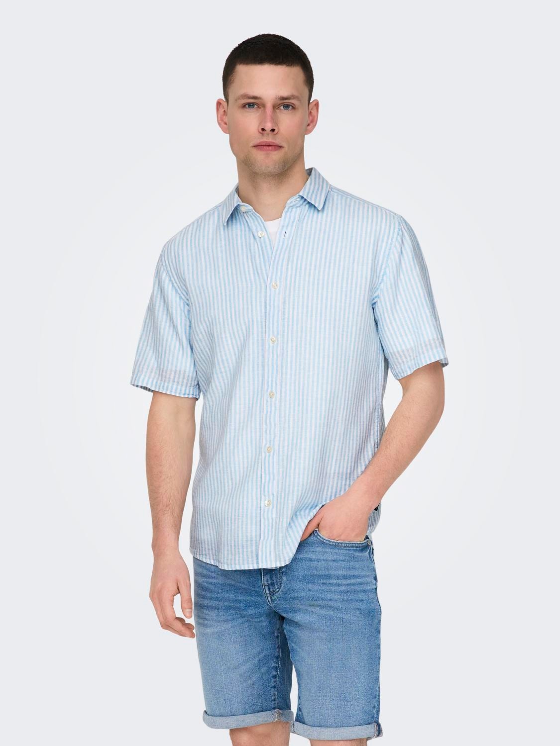 ONLY & SONS Krój slim Kołnierz koszulowy Koszula -Cashmere Blue - 22028416