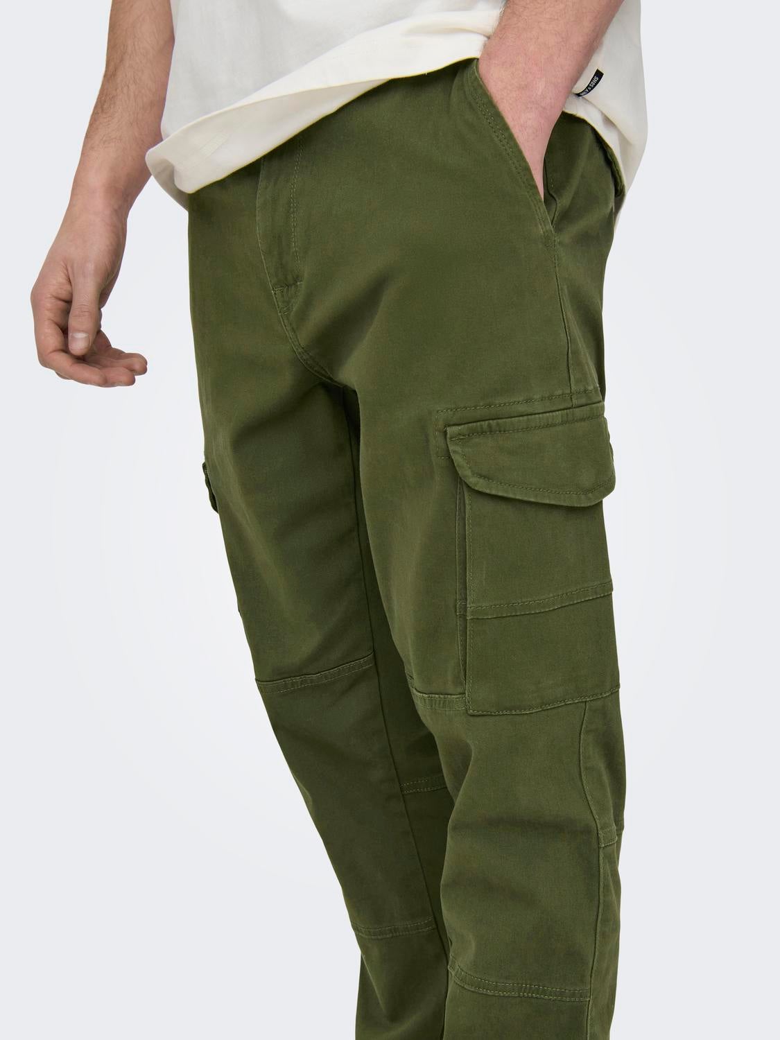 Pantalon Only cargo verde slim con puño y cinturón de mu