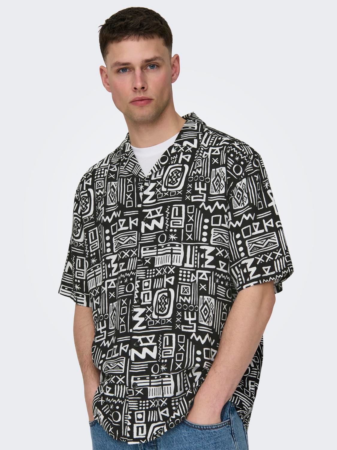 ONLY & SONS Kortærmet skjorte med mønster -Black - 22028514