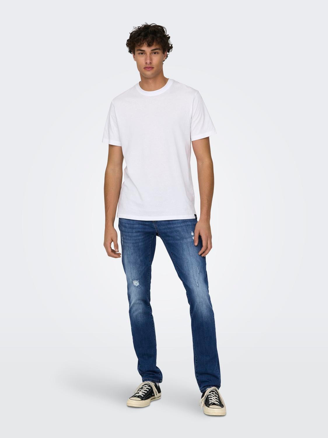 ONLY & SONS Slim Fit Mid Rise Jeans -Medium Blue Denim - 22028519