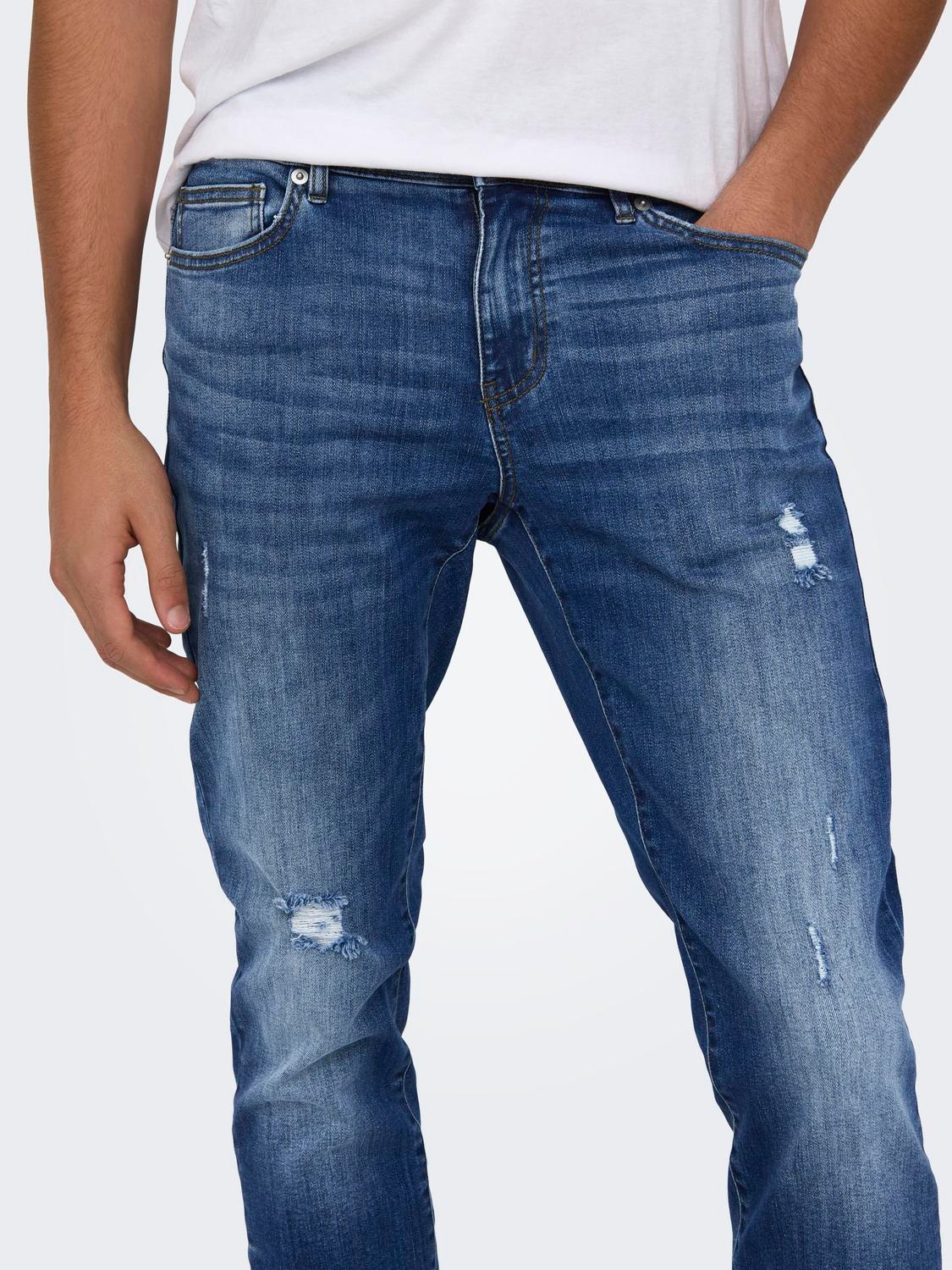 ONLY & SONS Slim fit Mid rise Jeans -Medium Blue Denim - 22028519