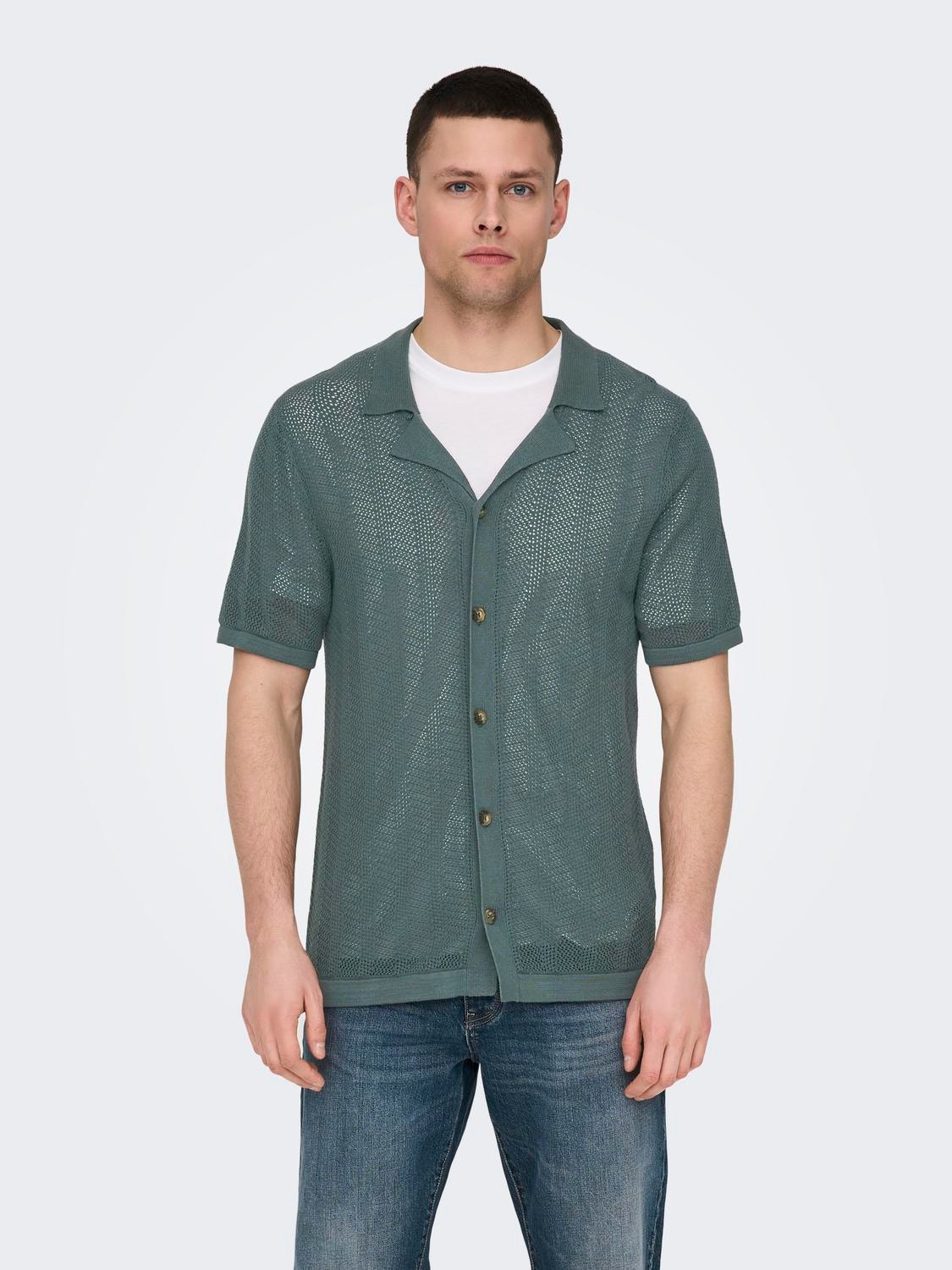 ONLY & SONS Cardigan in Maglia Regular Fit Colletto hawaiano -Balsam Green - 22028576