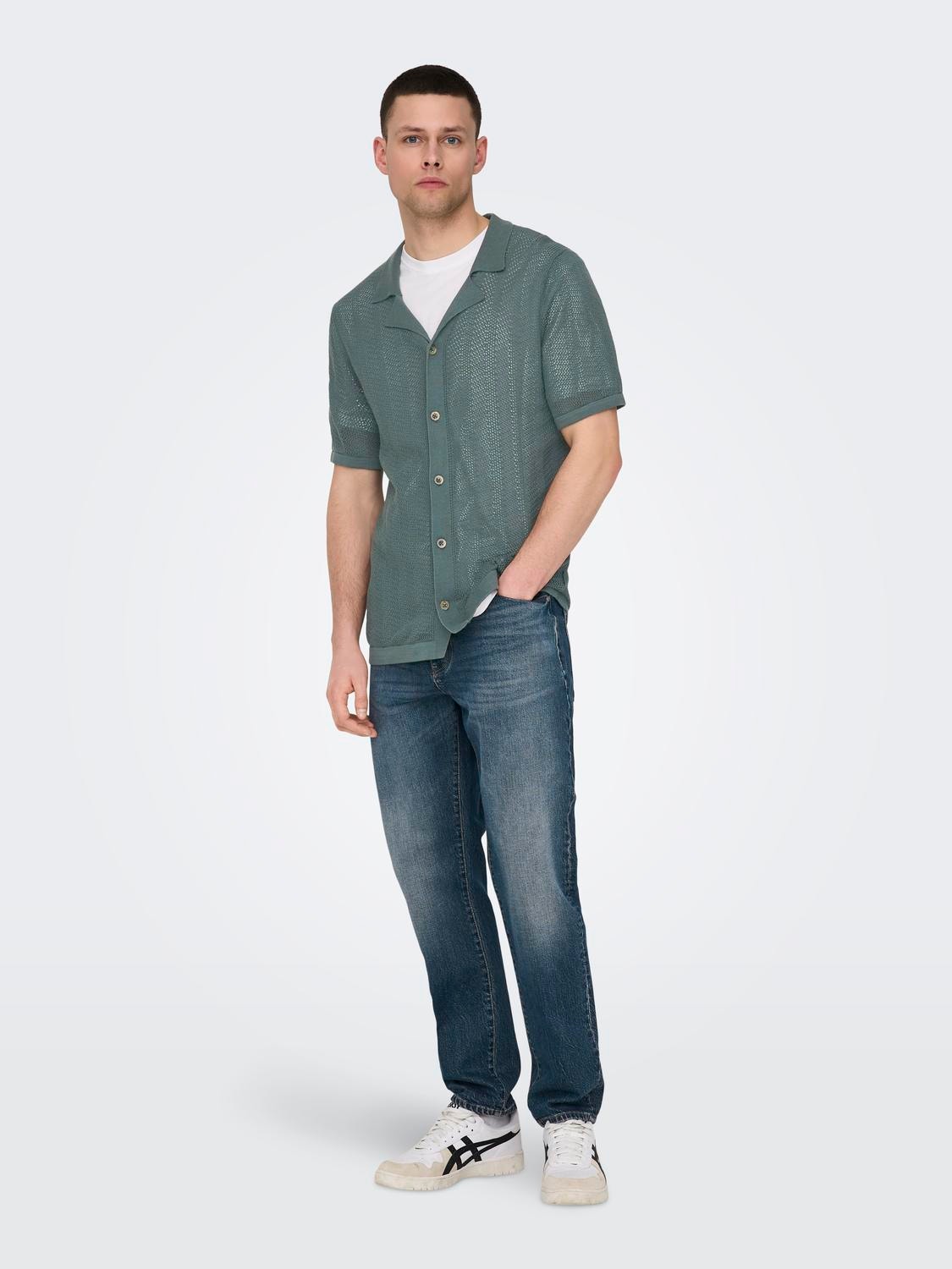 ONLY & SONS Strikket skjorte med korte ærmer -Balsam Green - 22028576