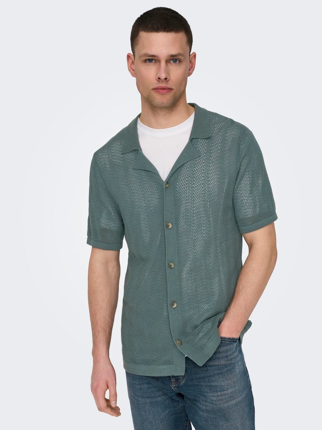 ONLY & SONS Knitted shirt with short sleeves -Balsam Green - 22028576
