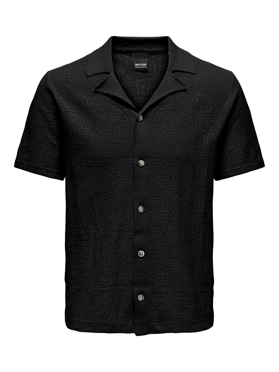 ONLY & SONS Regular Fit Resort collar Knit Cardigan -Black - 22028578