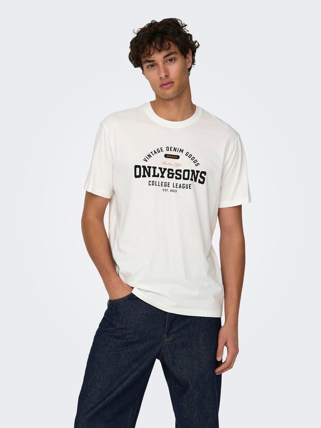 ONLY & SONS O-hals t-shirt med print -Cloud Dancer - 22028593