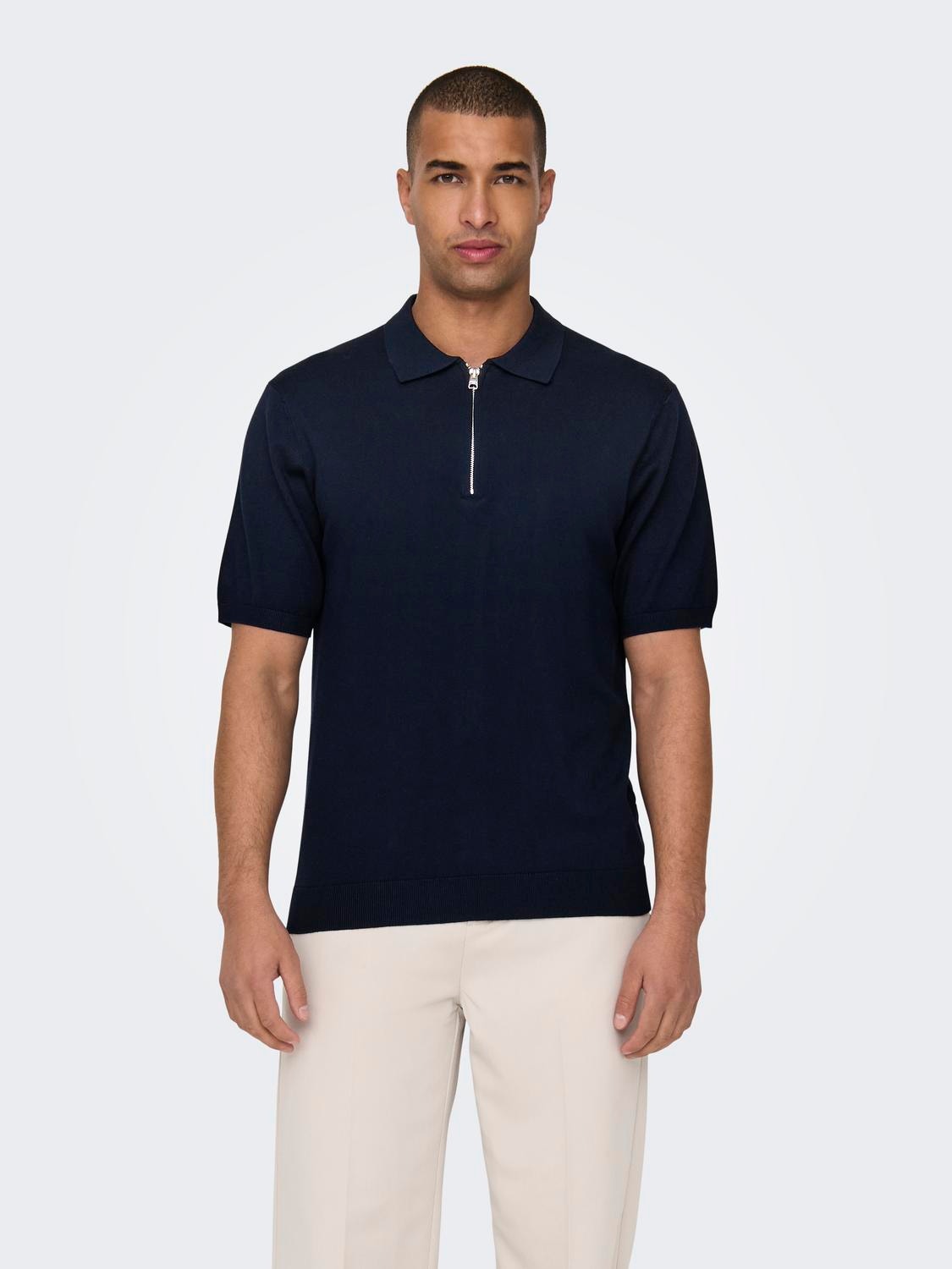 ONLY & SONS Knit polo with half zip  -Dark Navy - 22028606