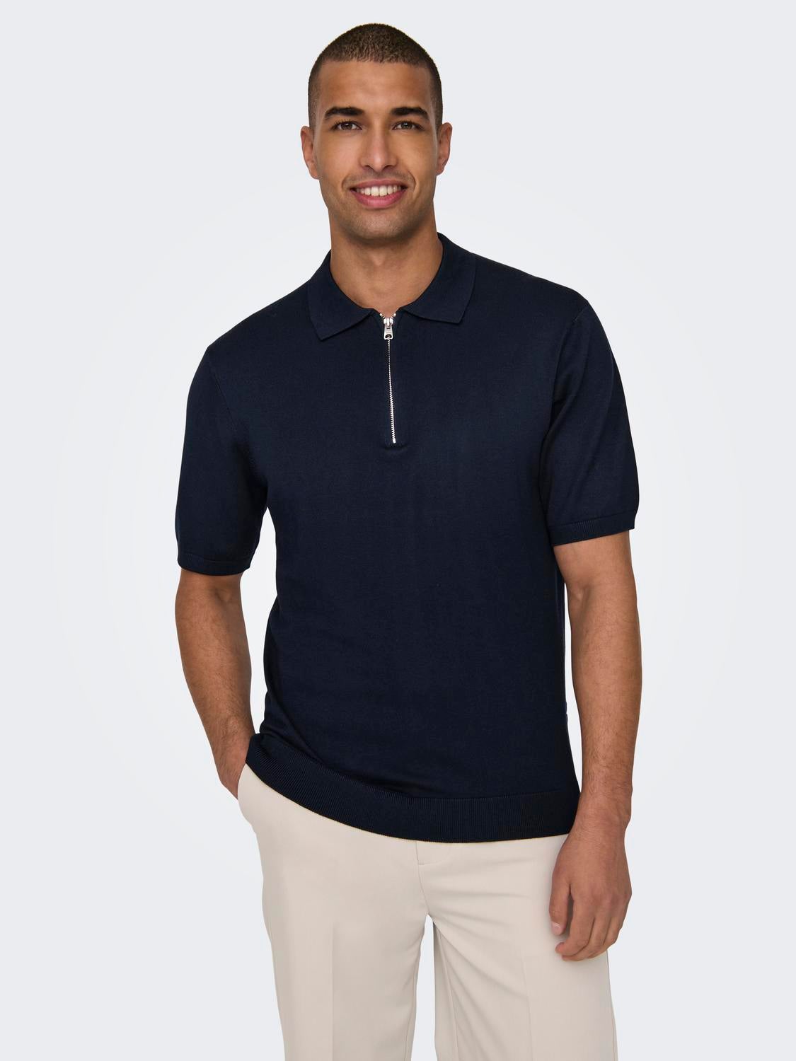 Knit polo with half zip | Dark Blue | ONLY & SONS®