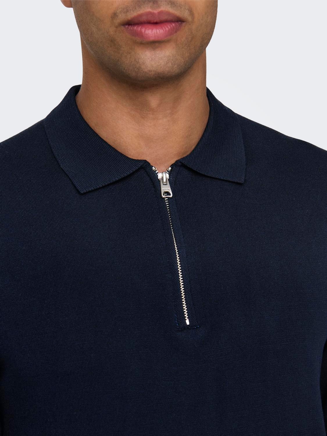 ONLY & SONS Knit polo with half zip  -Dark Navy - 22028606
