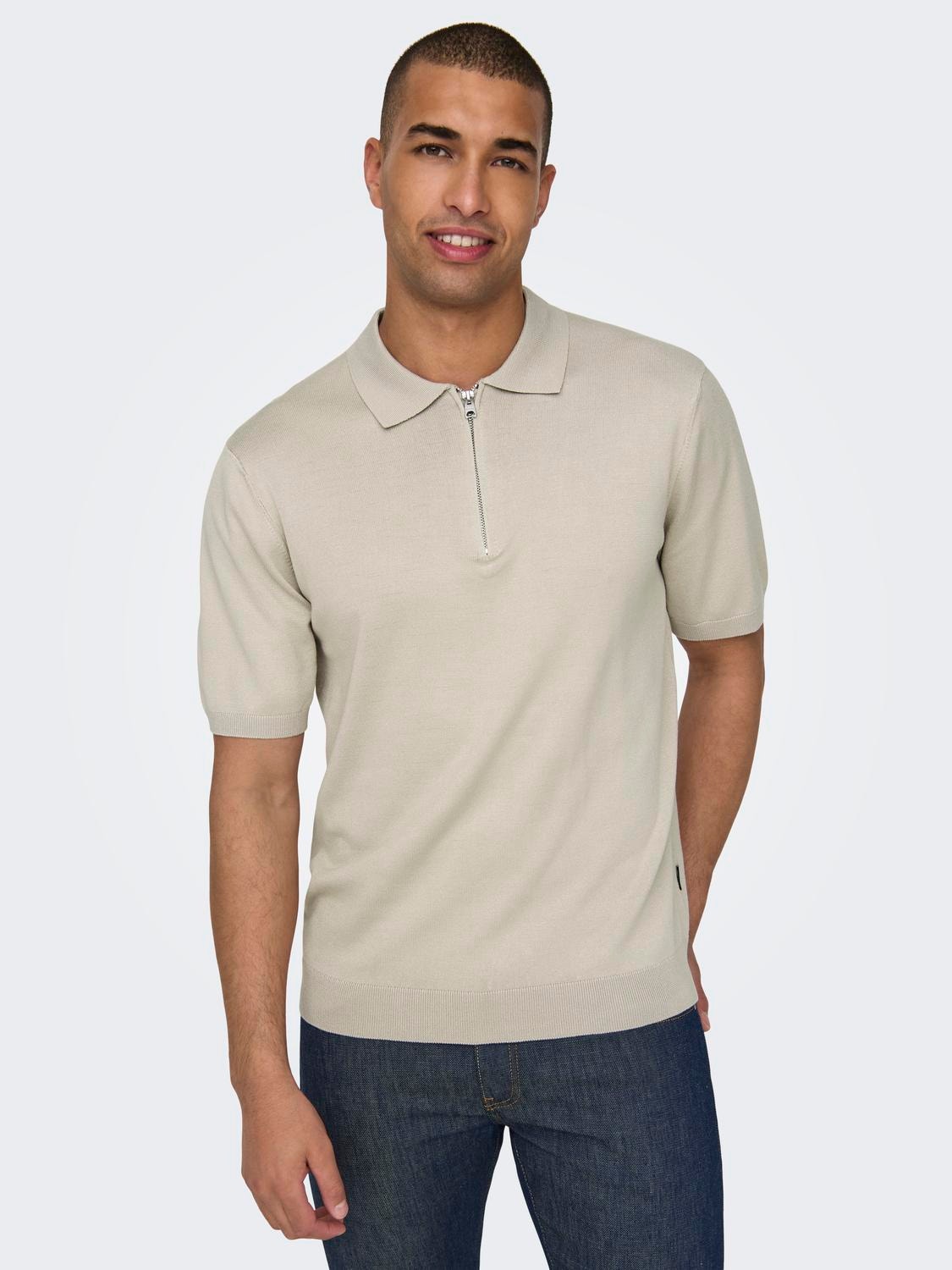 ONLY & SONS Regular Fit Polo Genser -Silver Lining - 22028606