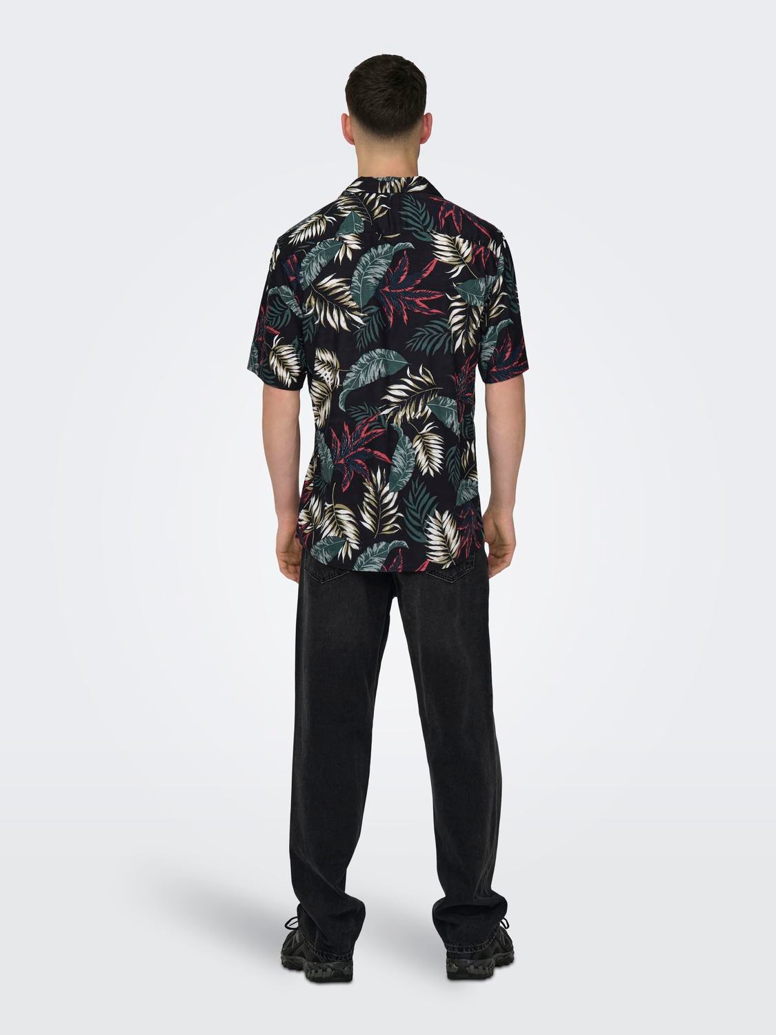 ONLY & SONS Regular Fit Resort collar Shirt -Black - 22028616