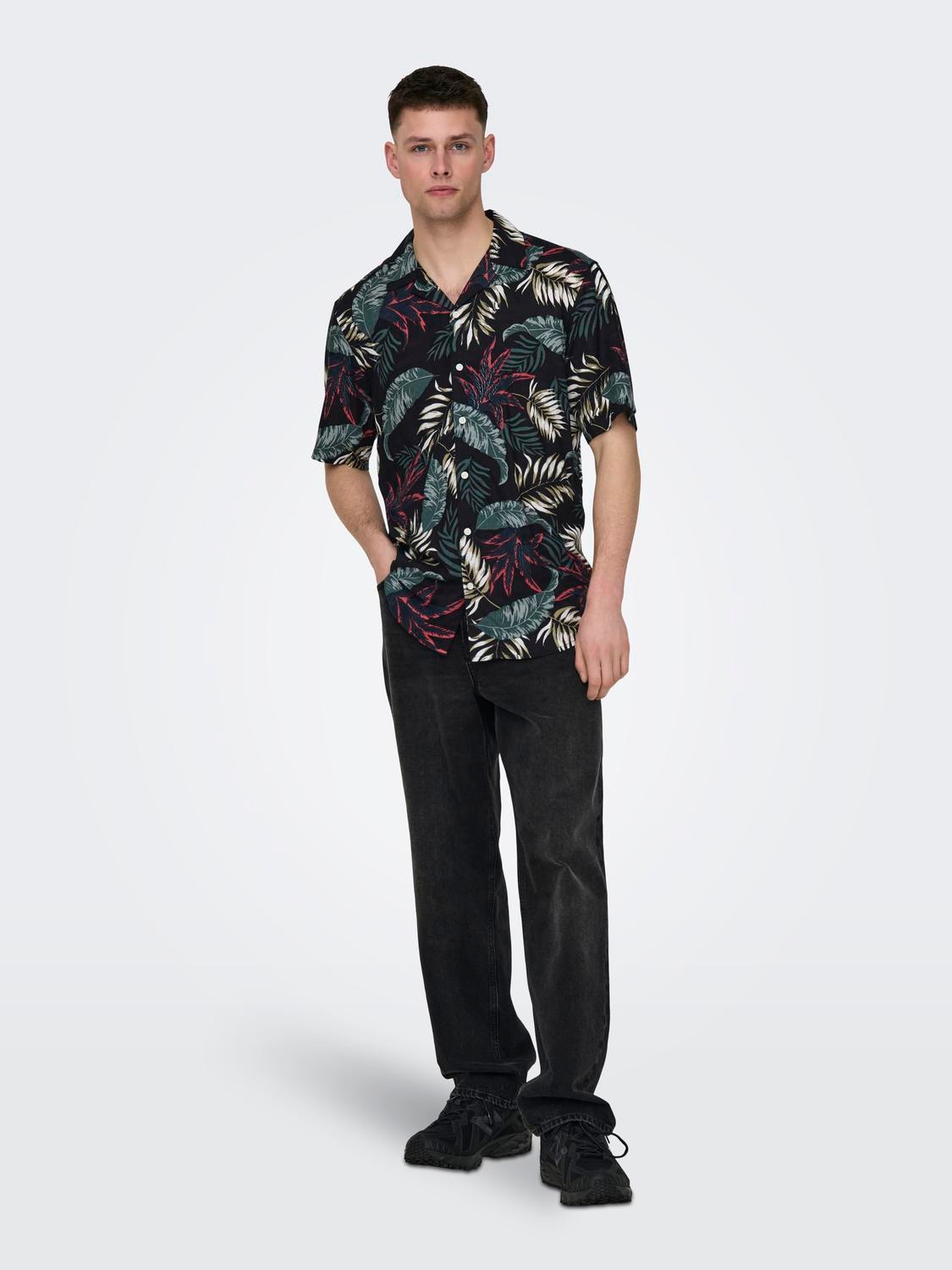 ONLY & SONS Camisas Corte regular Cuello cubano -Black - 22028616