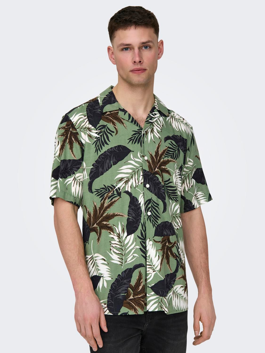 ONLY & SONS Camisas Corte regular Cuello cubano -Hedge Green - 22028616