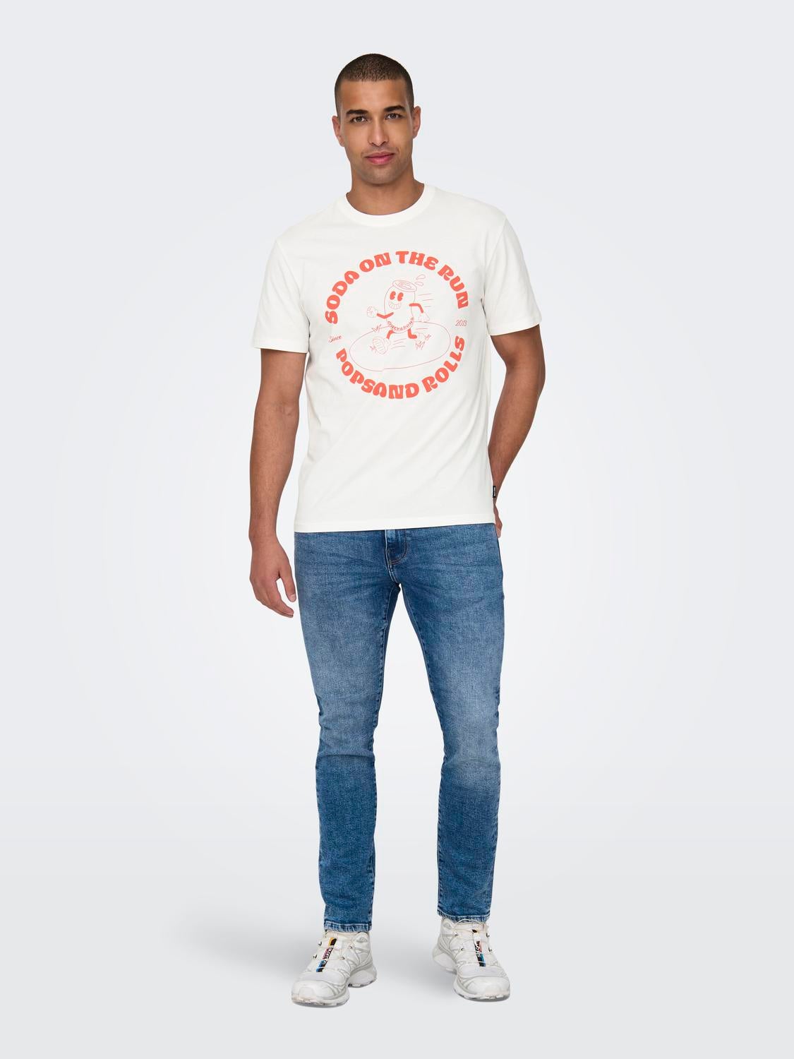 O-hals t-shirt med print