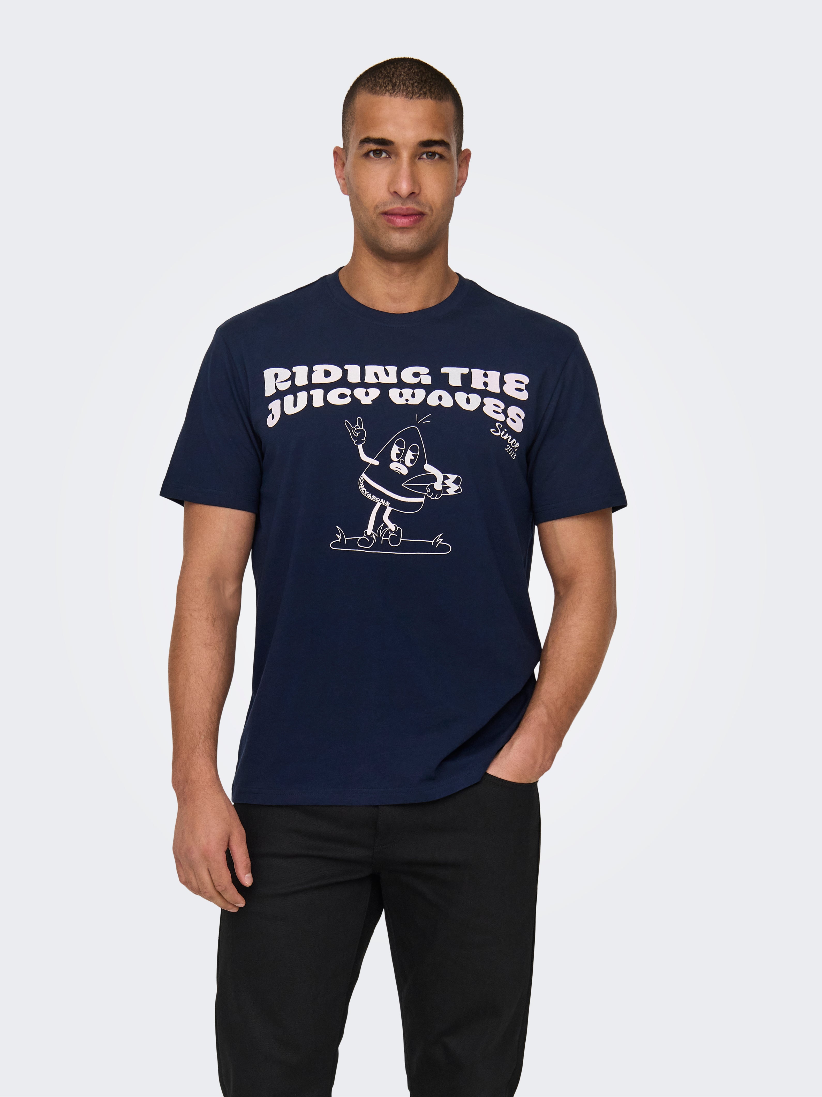 Normal geschnitten Rundhals T-Shirt | Dunkelblau | ONLY & SONS®