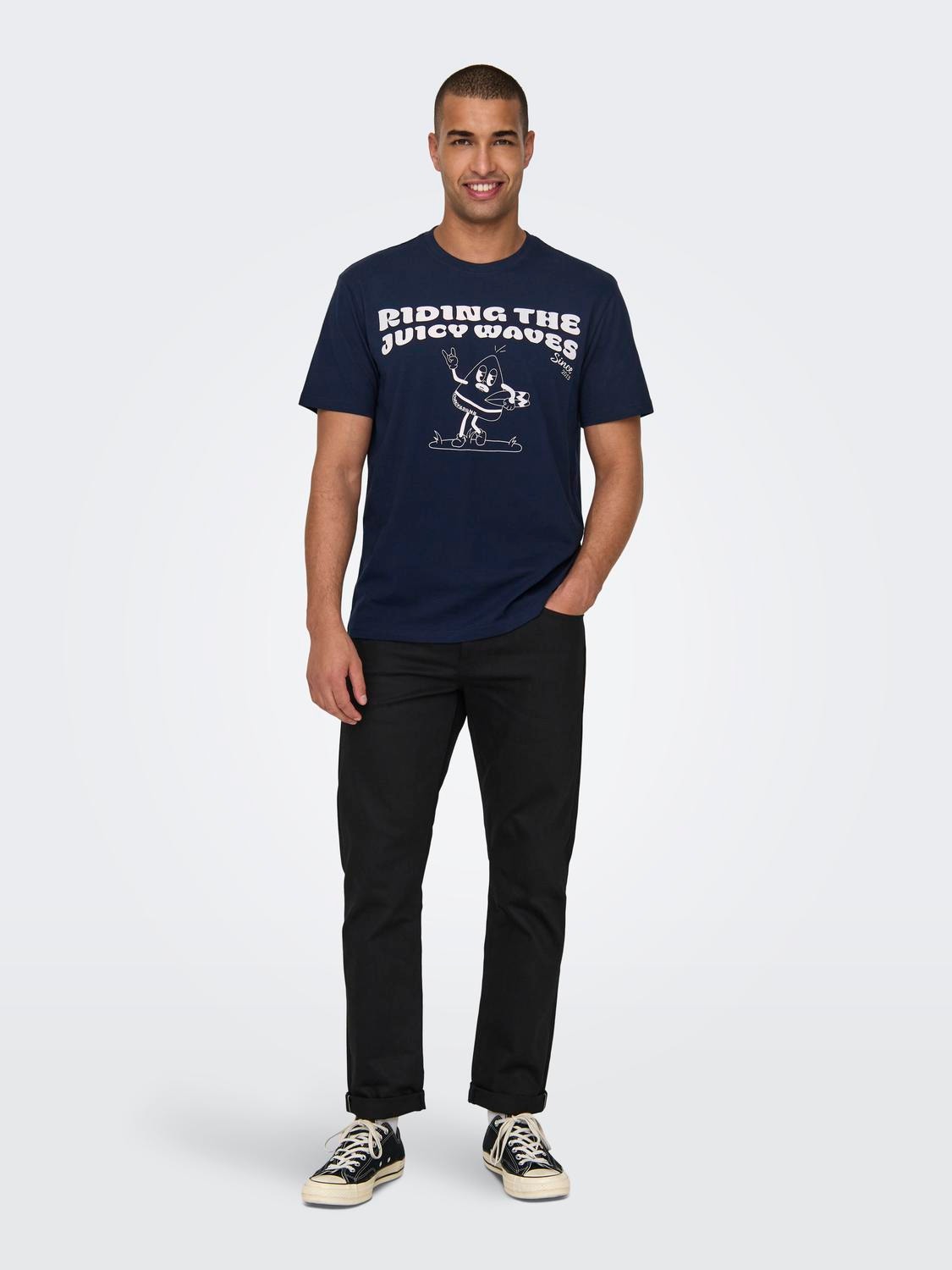 ONLY & SONS O-neck t-shirt with print -Navy Blazer - 22028688