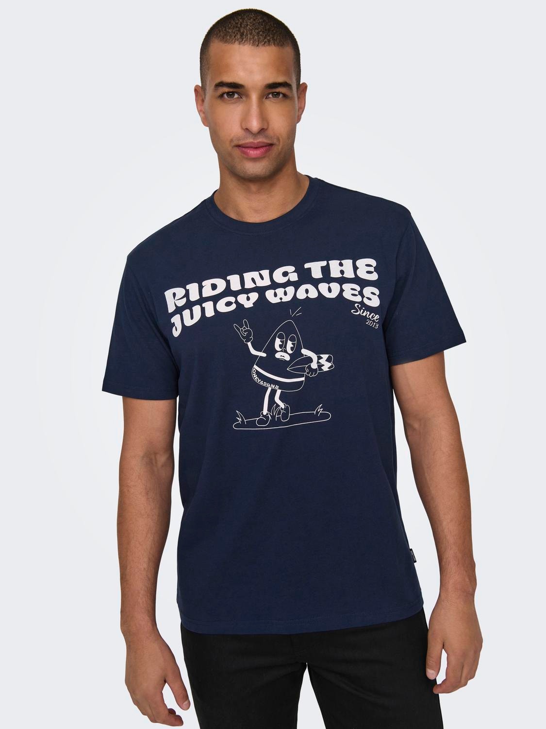 ONLY & SONS O-hals t-shirt med print -Navy Blazer - 22028688