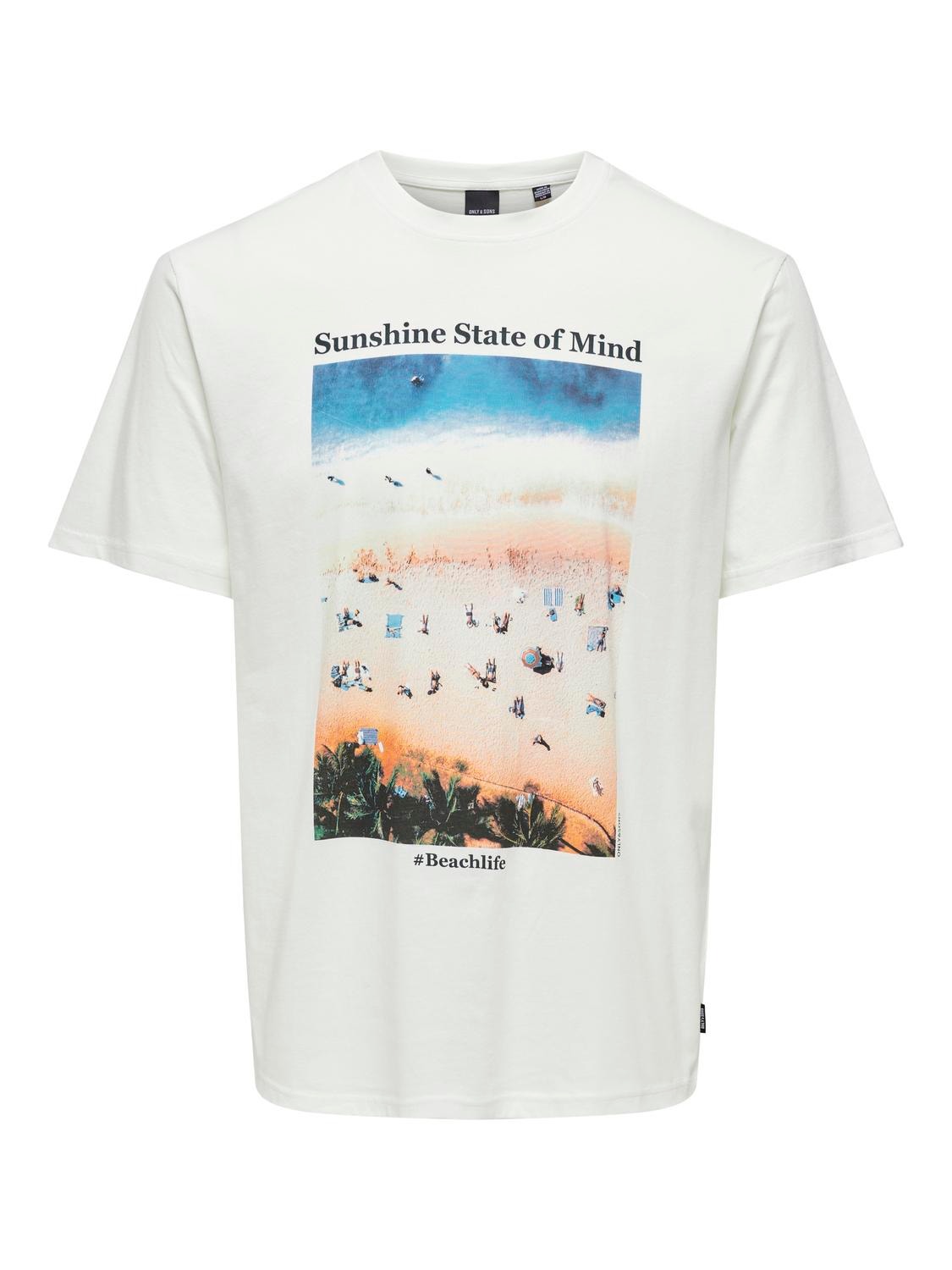 ONLY & SONS O-neck t-shirt with print -Cloud Dancer - 22028735