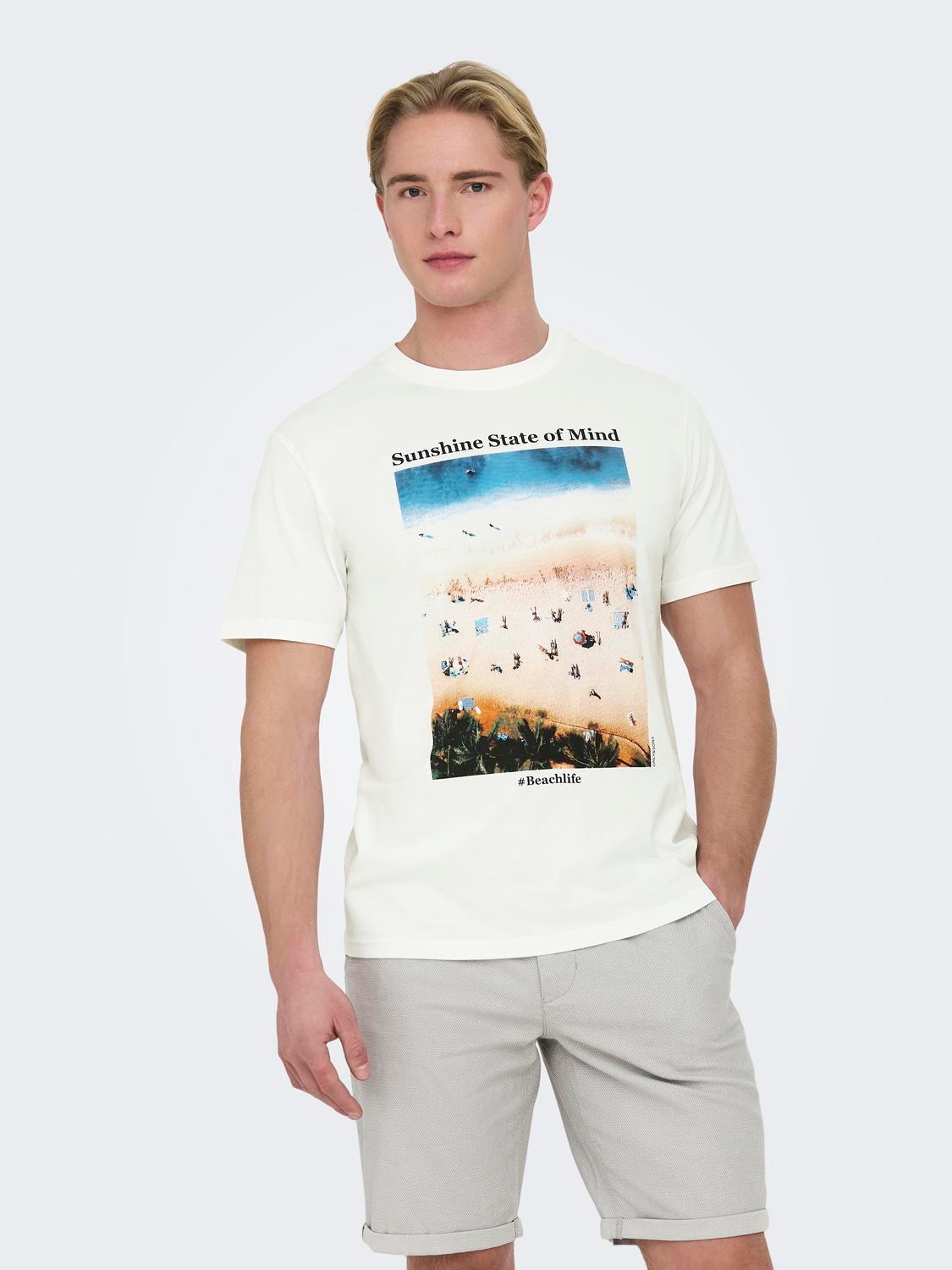 ONLY & SONS Normal passform O-ringning T-shirt -Cloud Dancer - 22028735