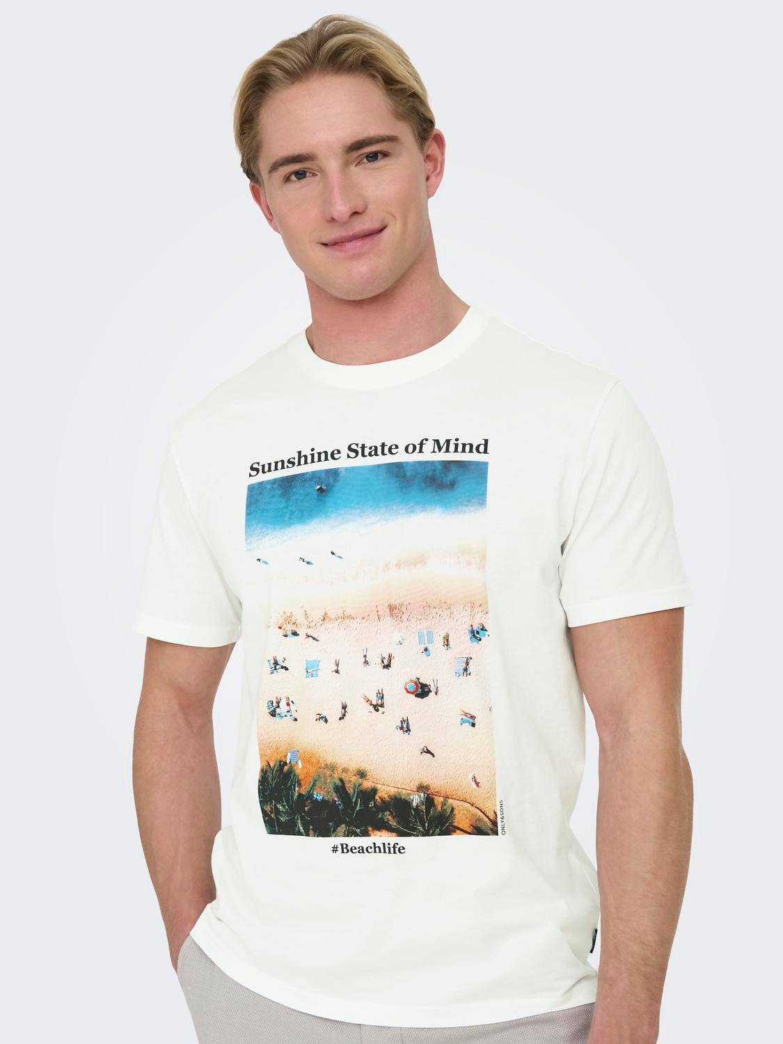 ONLY & SONS Normal geschnitten Rundhals T-Shirt -Cloud Dancer - 22028735