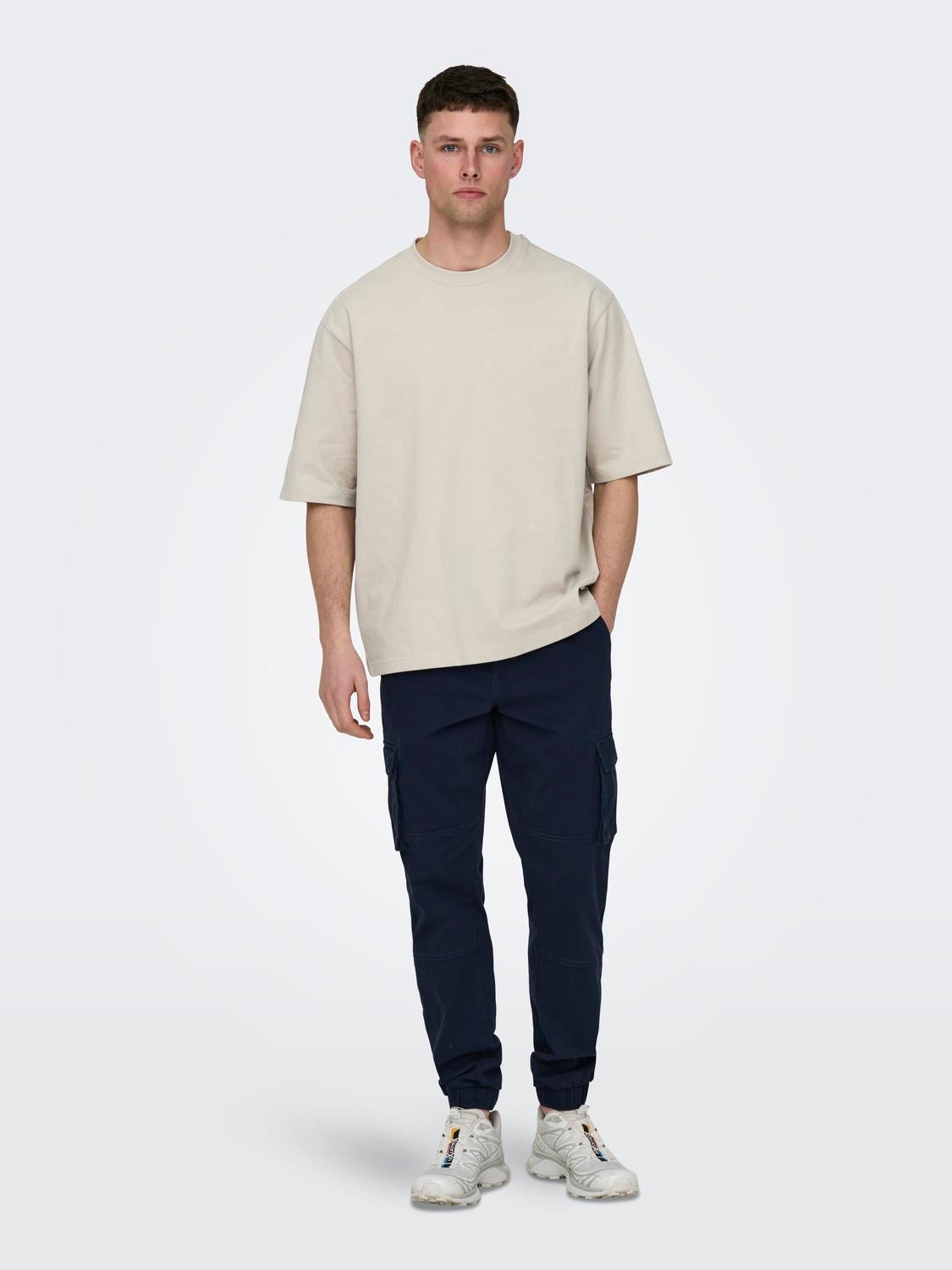 ONLY & SONS Relaxed Fit Round Neck T-Shirt -Silver Lining - 22028766