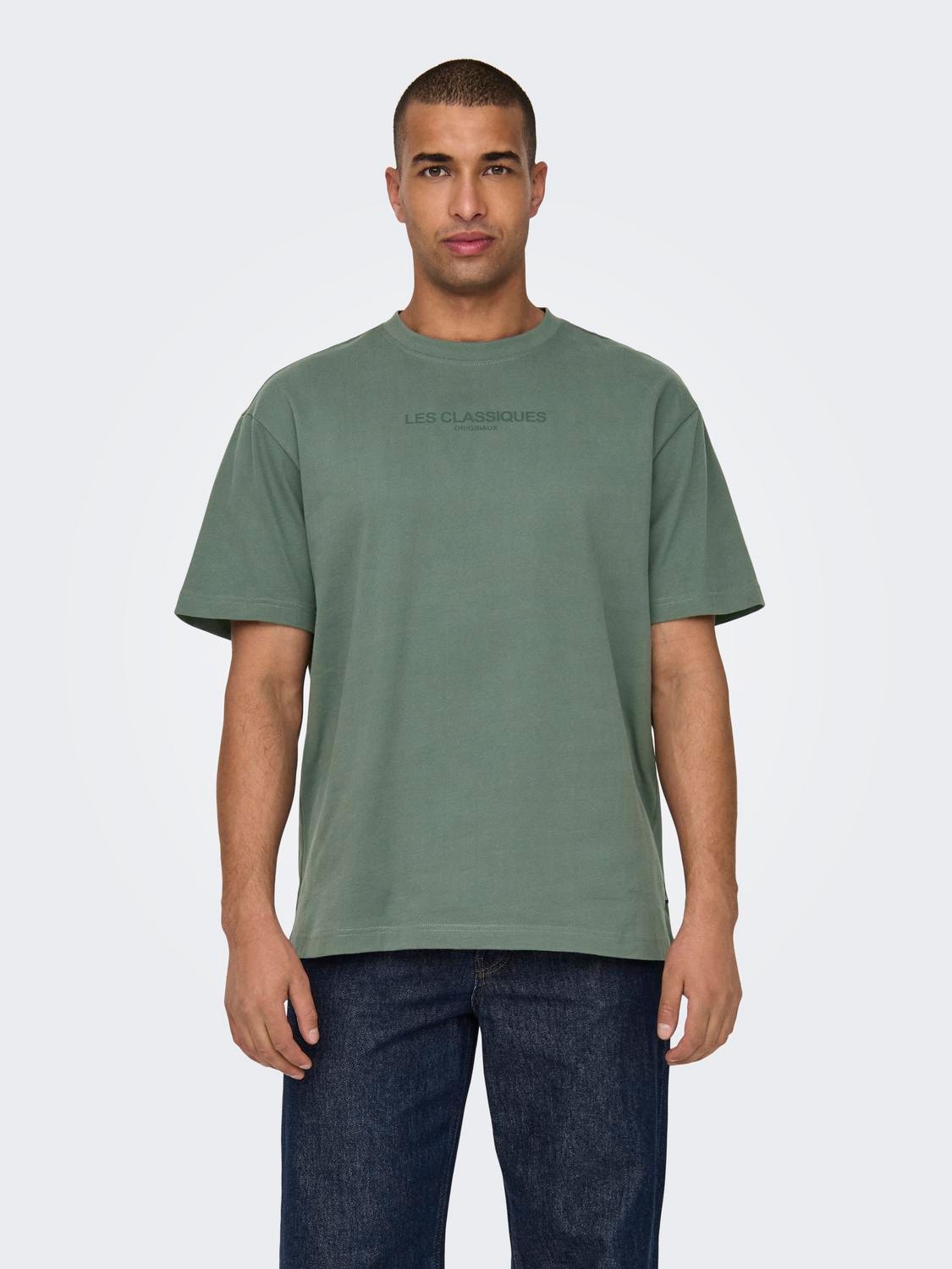 ONLY & SONS Avslappnad O-ringning T-shirt -Balsam Green - 22028766