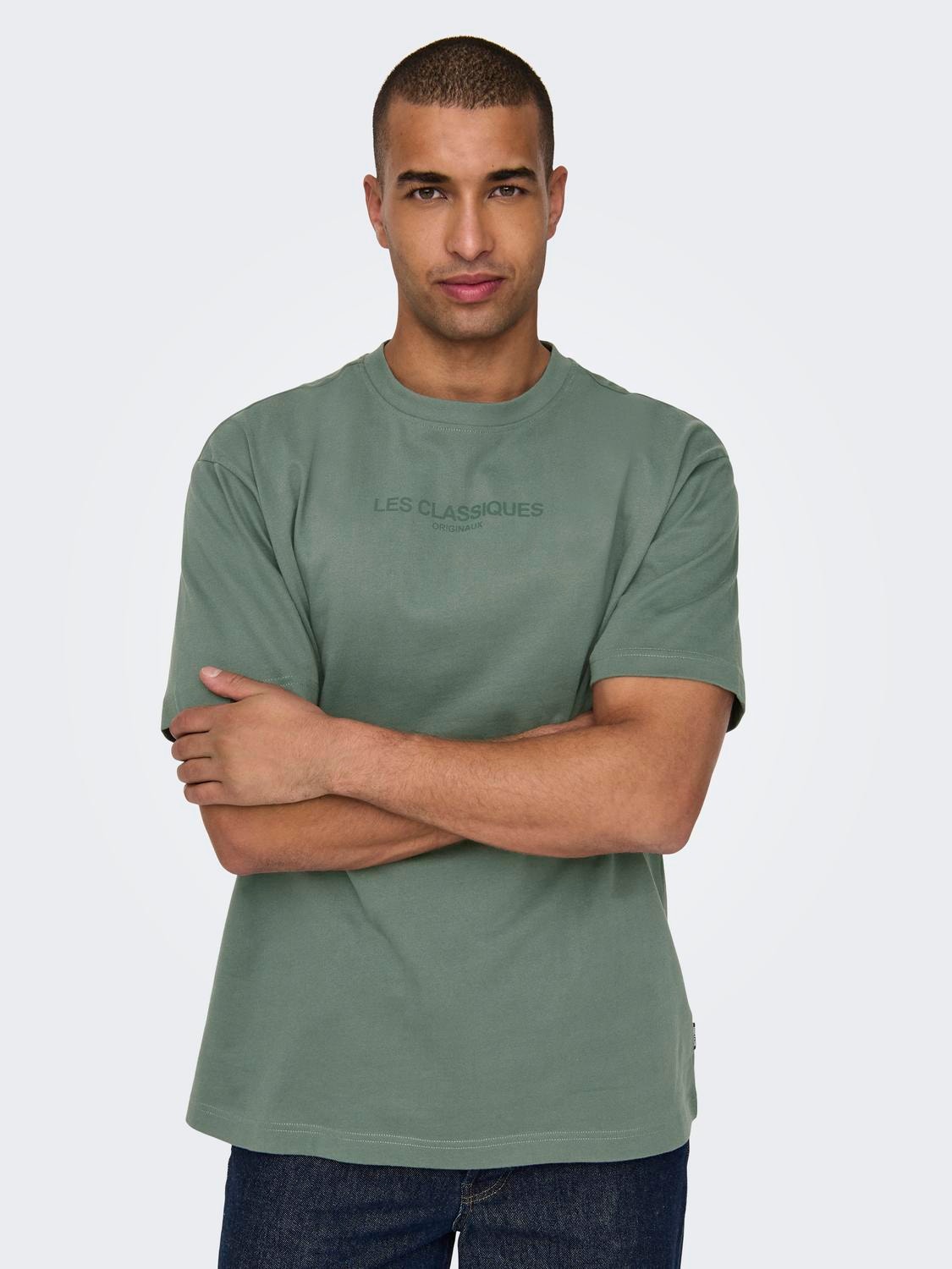 ONLY & SONS Avslappnad O-ringning T-shirt -Balsam Green - 22028766