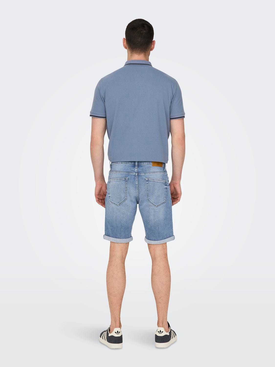 ONLY & SONS Normal passform Medelhög midja Shorts -Medium Blue Denim - 22028772